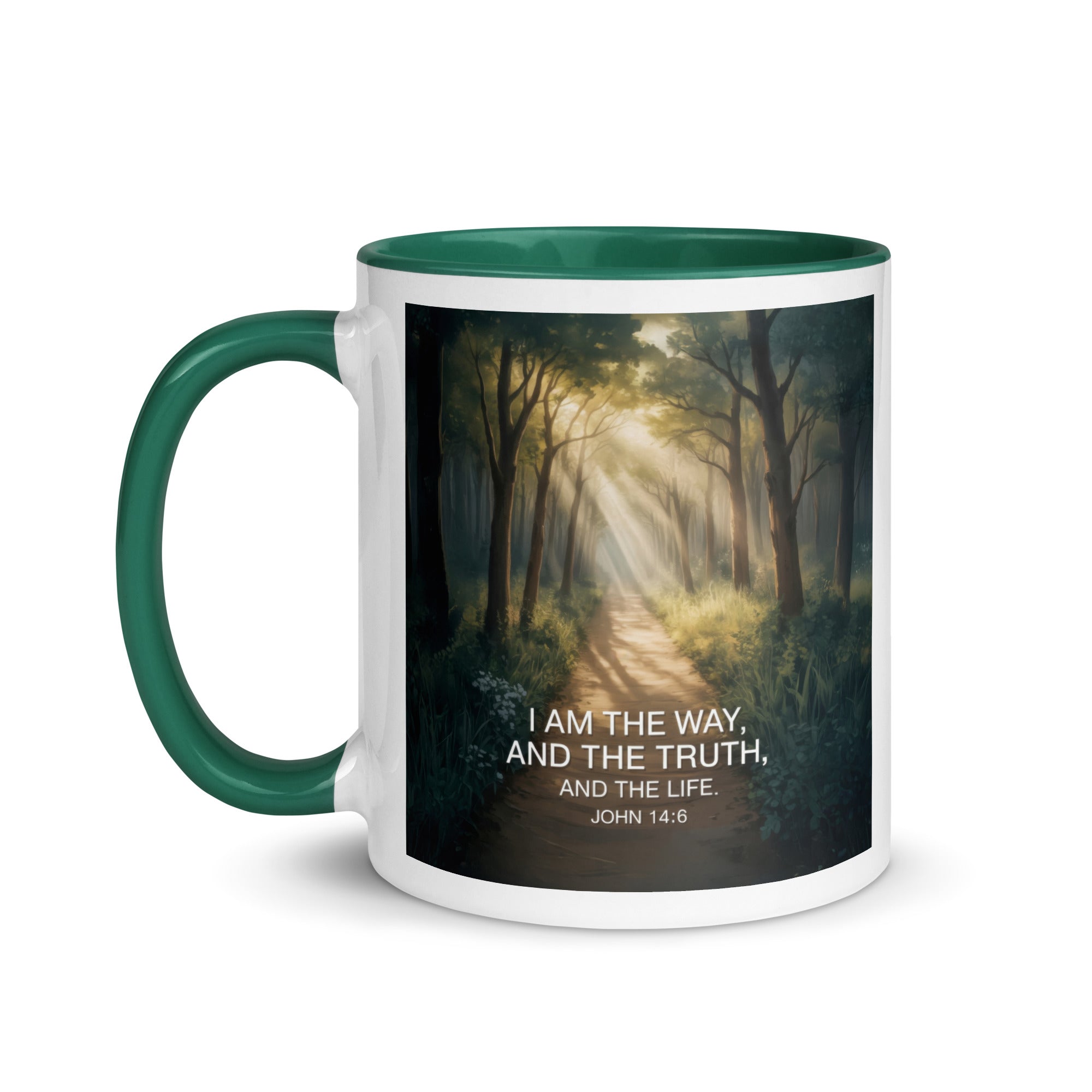 John 14:6 Bible Verse I Am White Ceramic Mug with Color Inside
