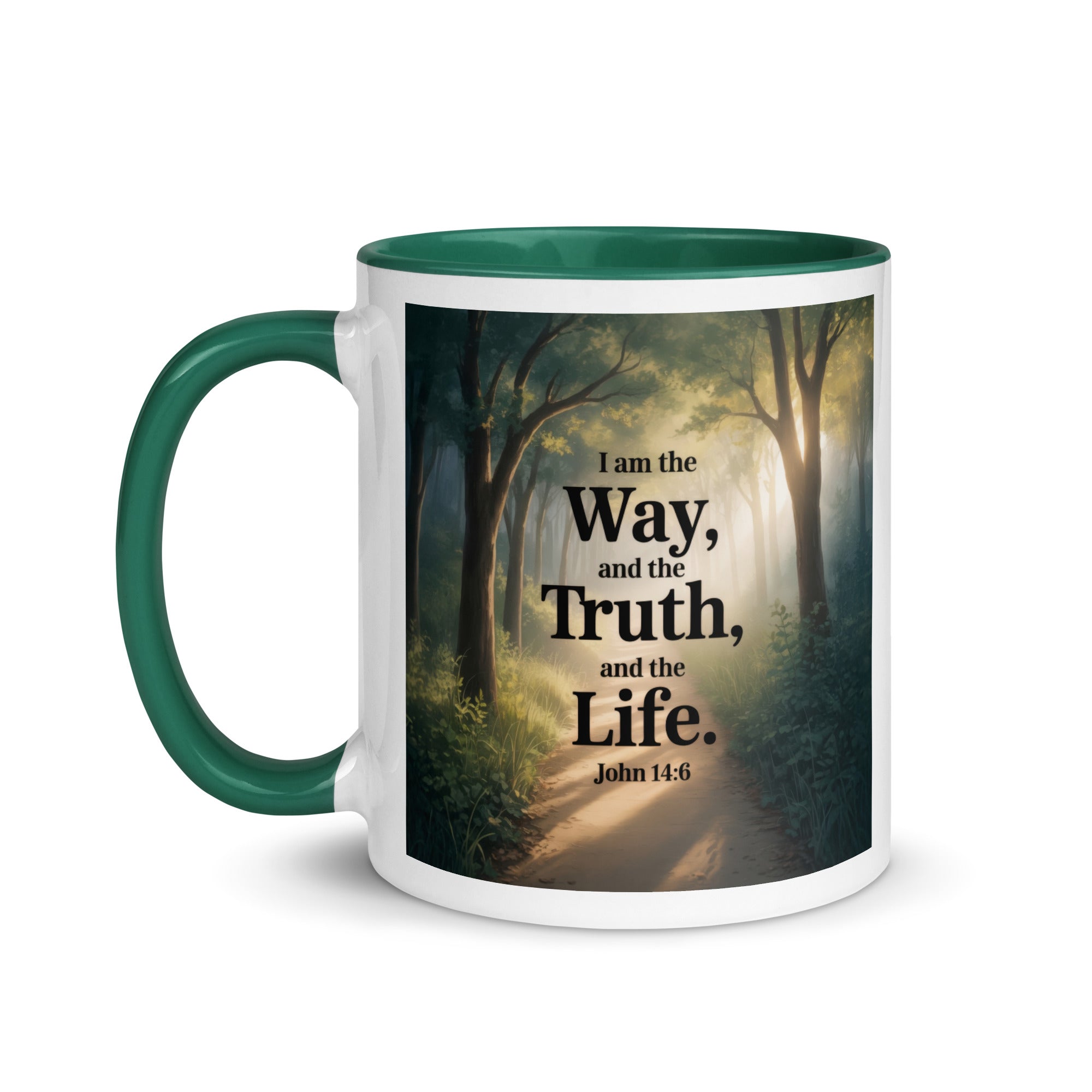 John 14:6 Bible Verse The Life White Ceramic Mug with Color Inside
