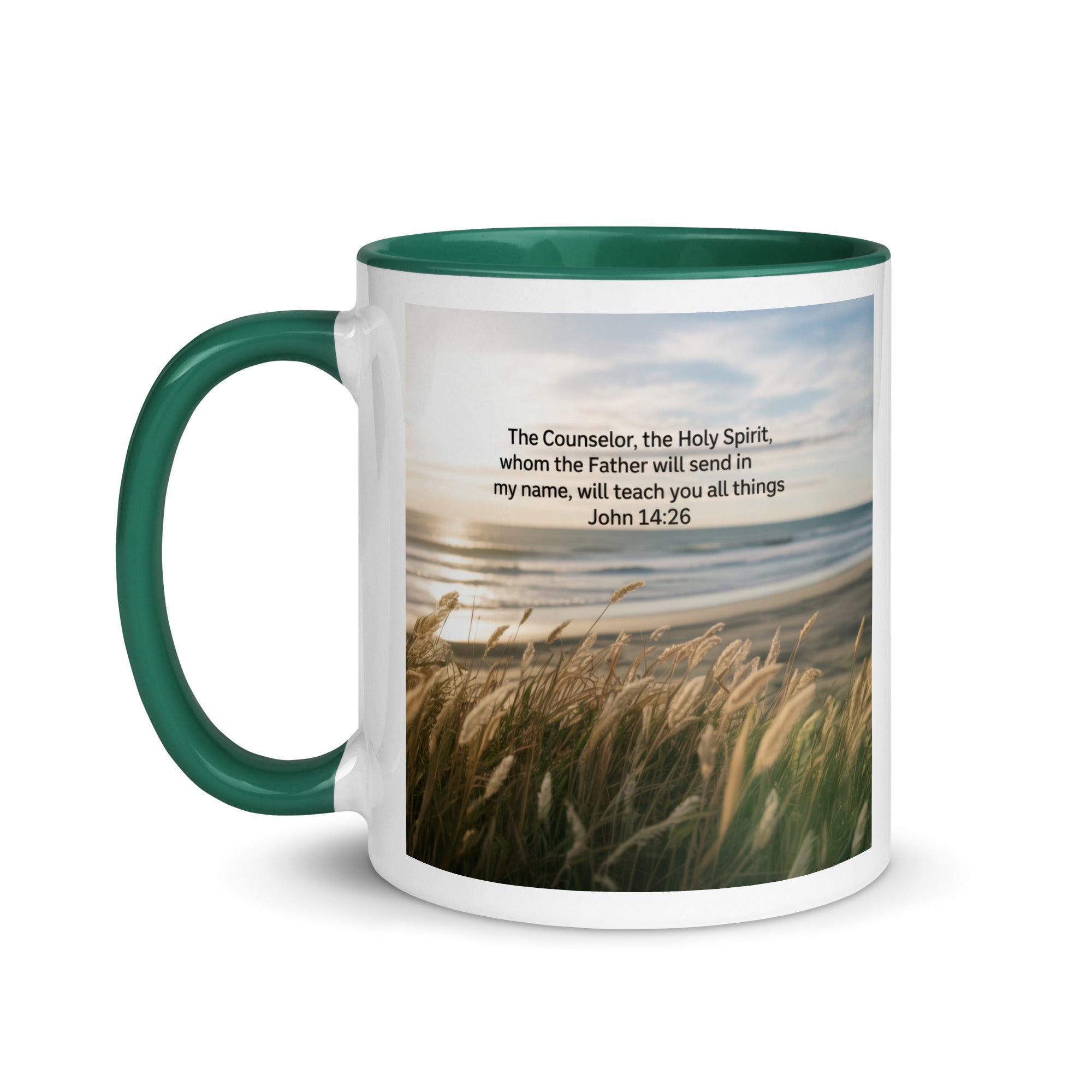 John 14:26 Bible Verse in my name White Ceramic Mug with Color Inside
