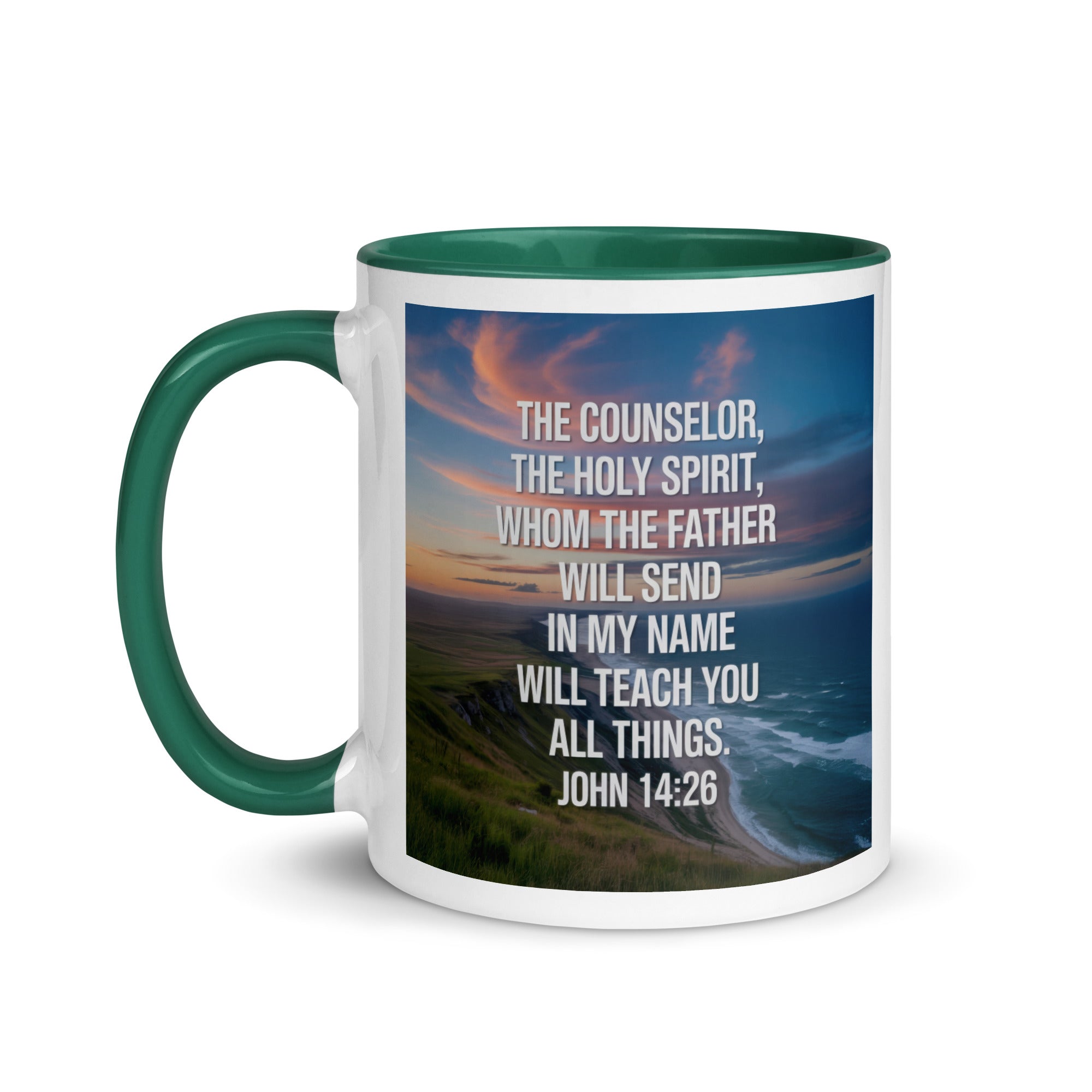 John 14:26 Bible Verse will teach White Ceramic Mug with Color Inside