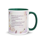 Isaiah 53:5 Bible Verse, by his wounds White Ceramic Mug with Color Inside Dark green 11 oz