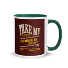 Matthew 11:29-30 Bible Verse, learn from me White Ceramic Mug with Color Inside Dark green 11 oz