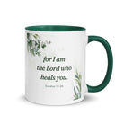 Exodus 15:26 Bible Verse, Gods voice White Ceramic Mug with Color Inside Dark green 11 oz