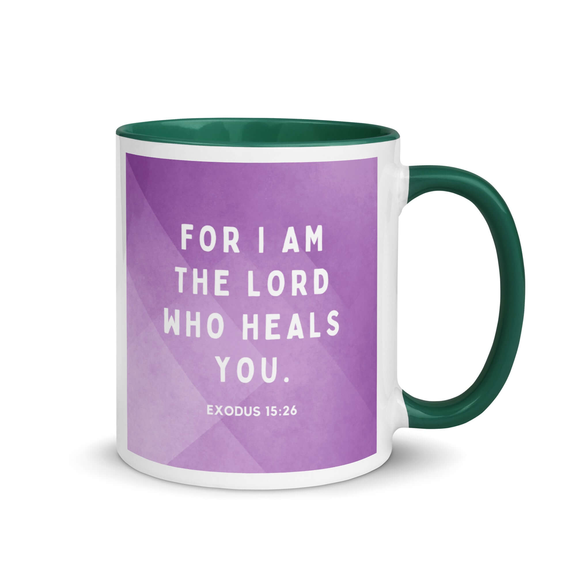 Exodus 15:26 Bible Verse, in his eyes White Ceramic Mug with Color Inside Dark green 11 oz