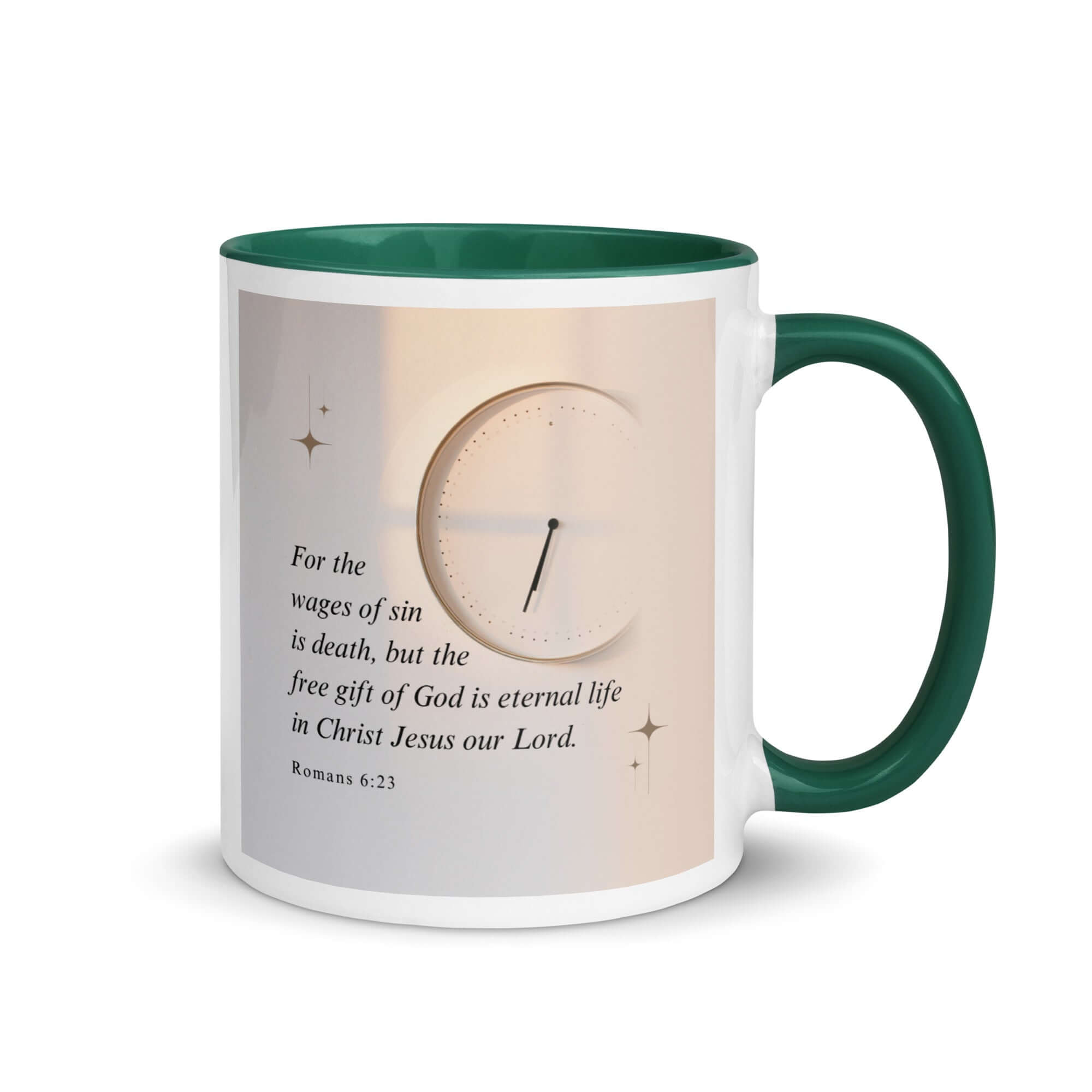 Romans 6:23 Bible Verse, our Lord White Ceramic Mug with Color Inside Dark green 11 oz