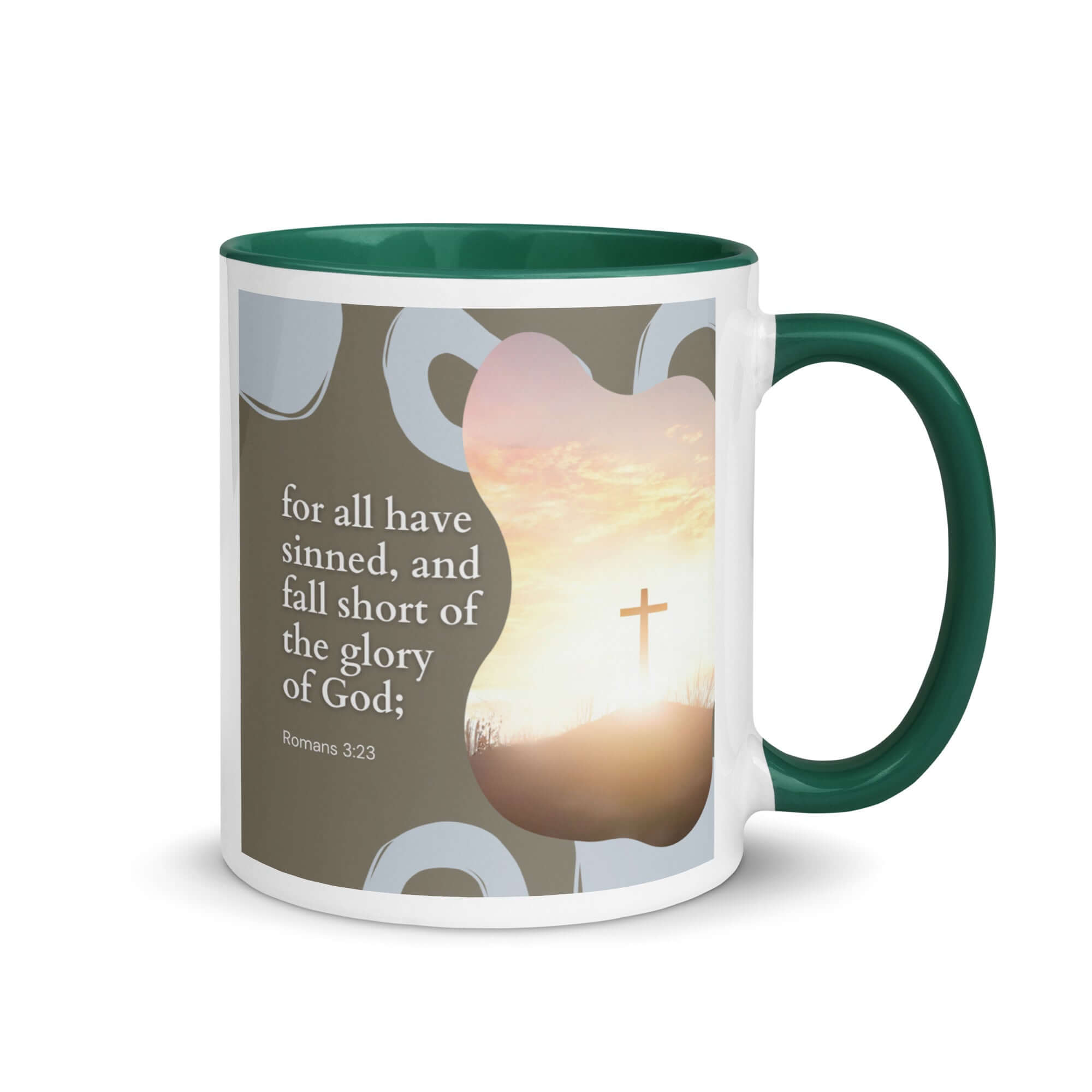 Romans 3:23 Bible Verse, the glory White Ceramic Mug with Color Inside Dark green 11 oz