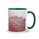 John 14:27 Bible Verse, I give you White Ceramic Mug with Color Inside Dark green 11 oz