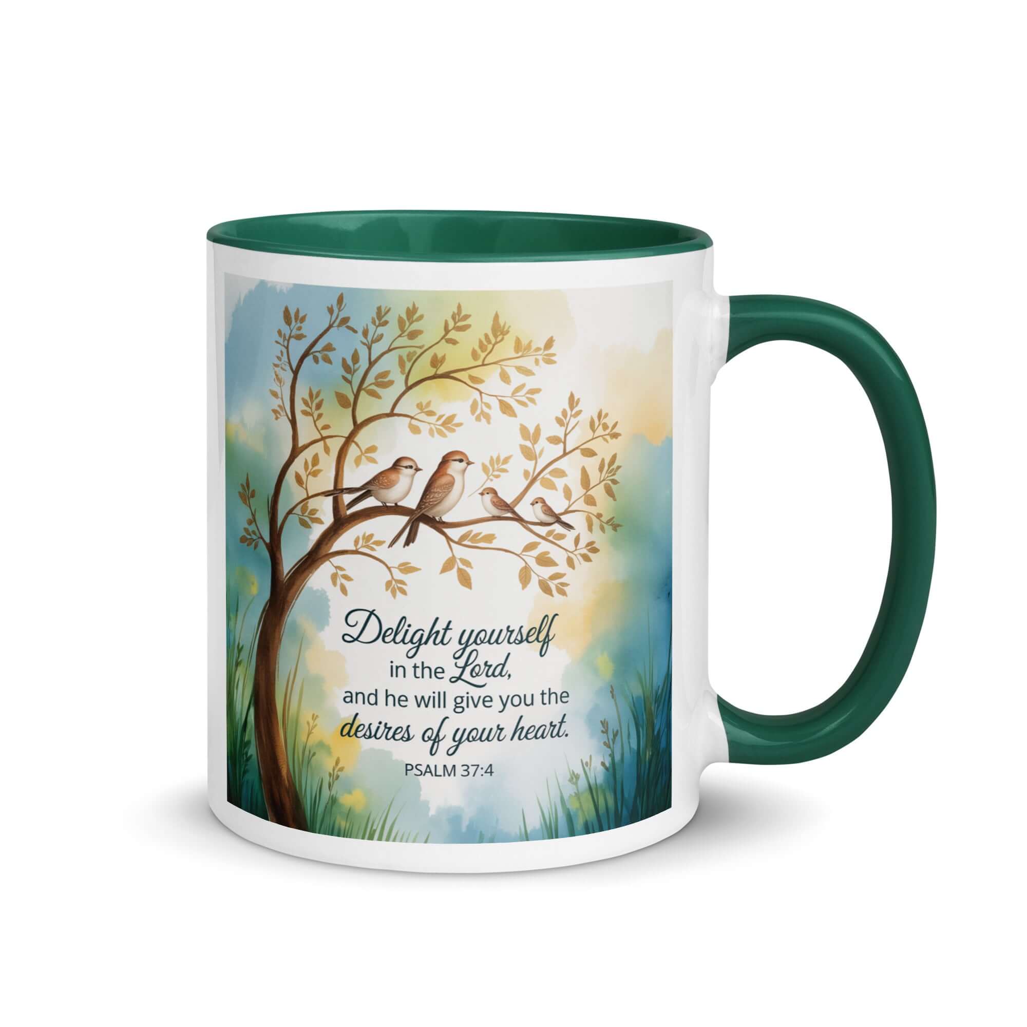 Psalm 37:4 Bible Verse, Yourself White Ceramic Mug with Color Inside Dark green 11 oz