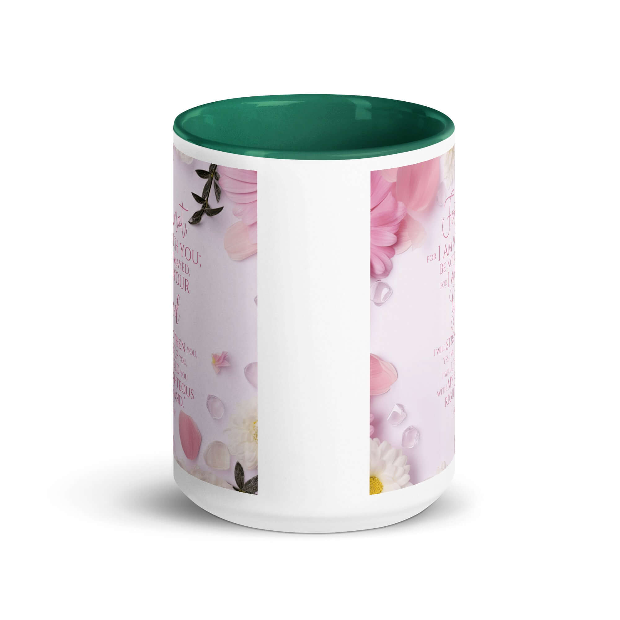 Isaiah 41:10 Bible Verse, God will strengthen you White Ceramic Mug with Color Inside