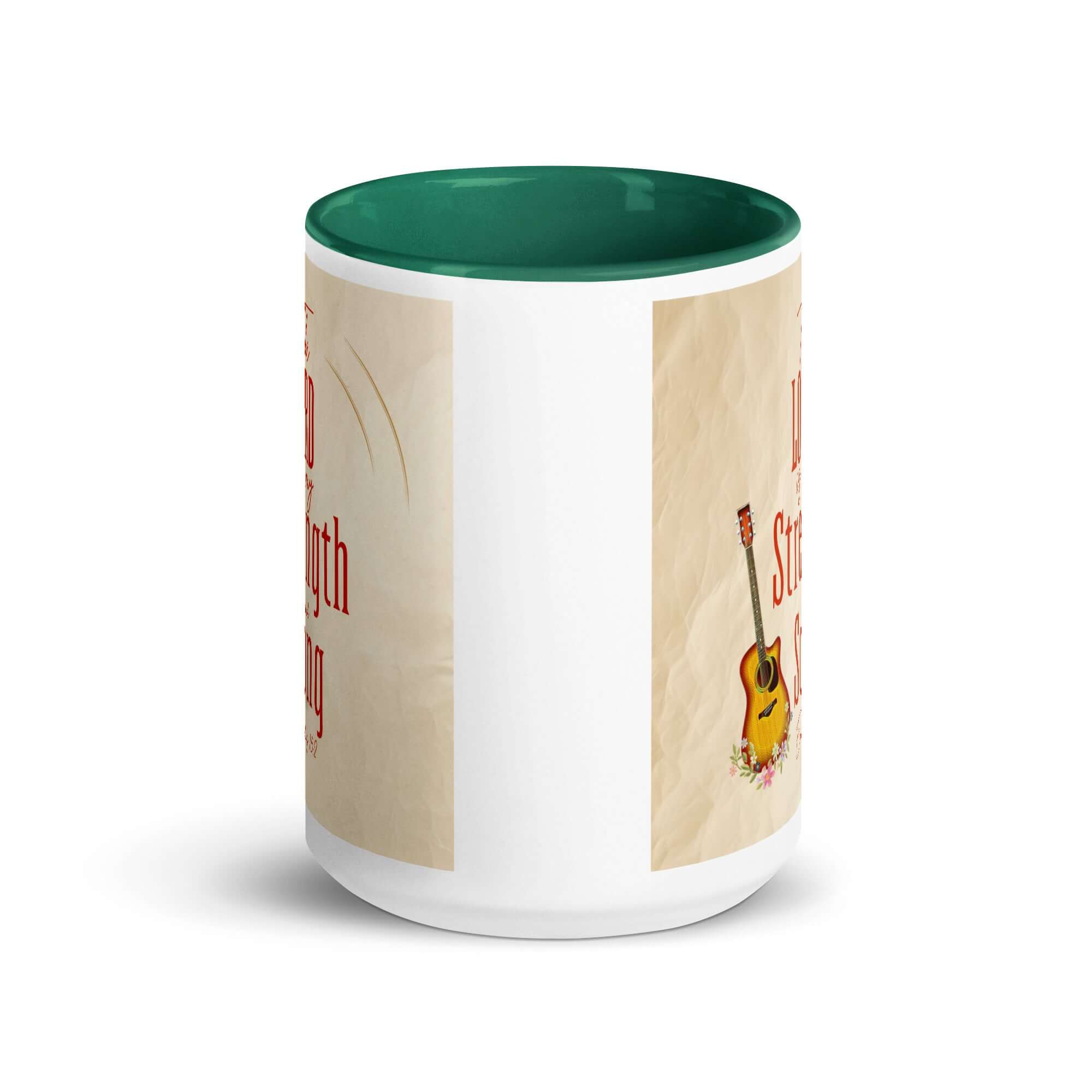 Exodus 15:2 Bible Verse, The LORD is my strength White Ceramic Mug with Color Inside