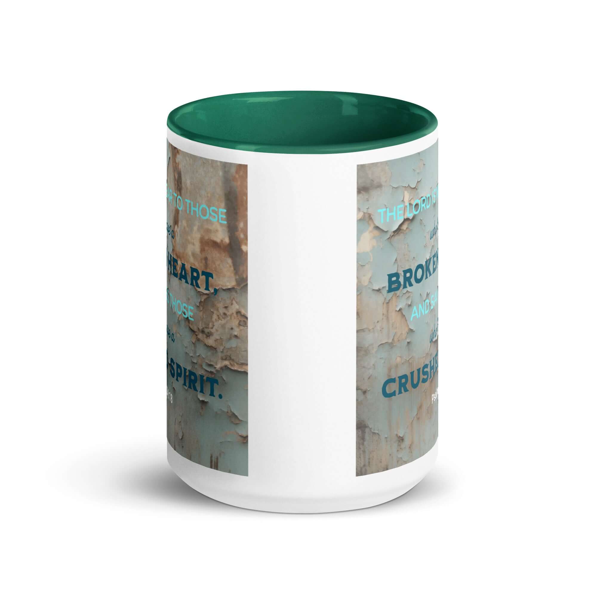 Psalm 34:18 Bible Verse, The LORD is Near White Ceramic Mug with Color Inside