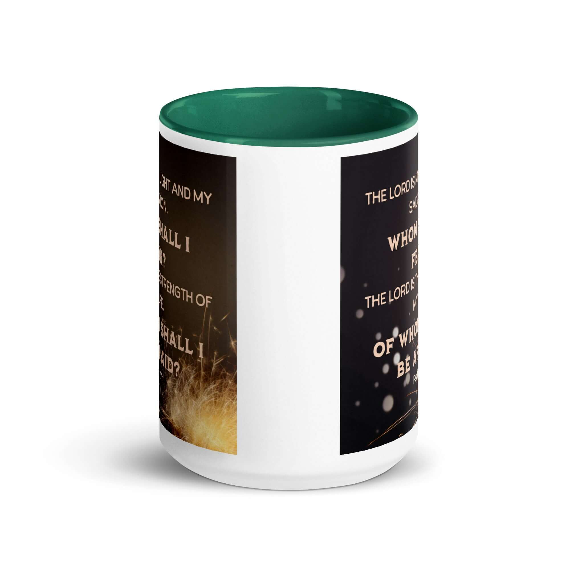 Psalm 27:1 Bible Verse, The LORD is My Light White Ceramic Mug with Color Inside