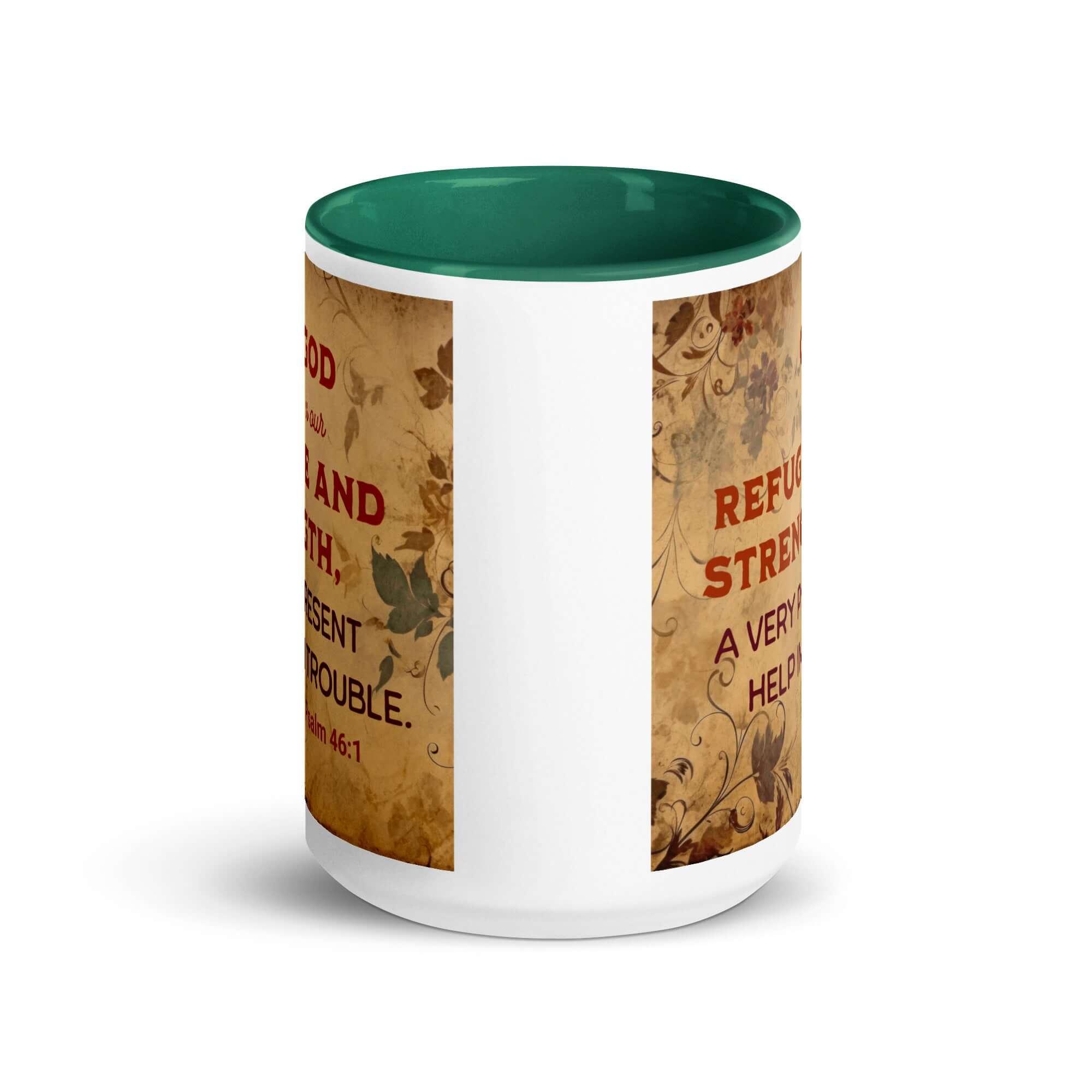 Psalm 46:1 Bible Verse, God is Our Refuge White Ceramic Mug with Color Inside