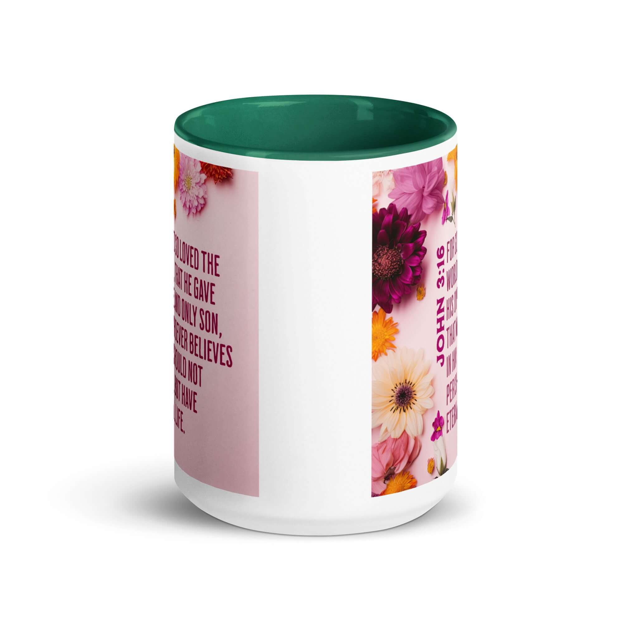 John 3:16 Bible Verse, For God So Loved White Ceramic Mug with Color Inside