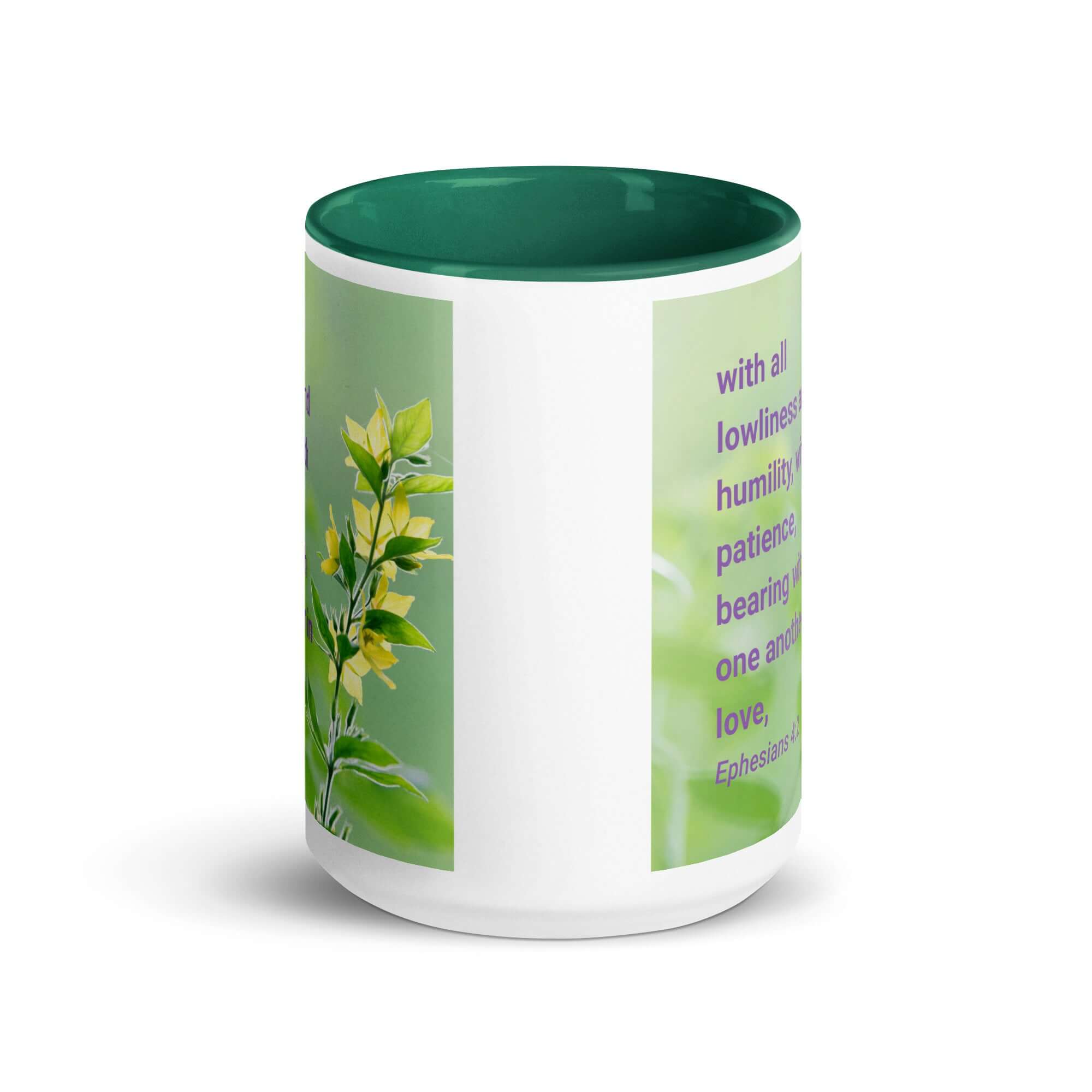 Ephesians 4:2 Bible Verse, one another in love White Ceramic Mug with Color Inside