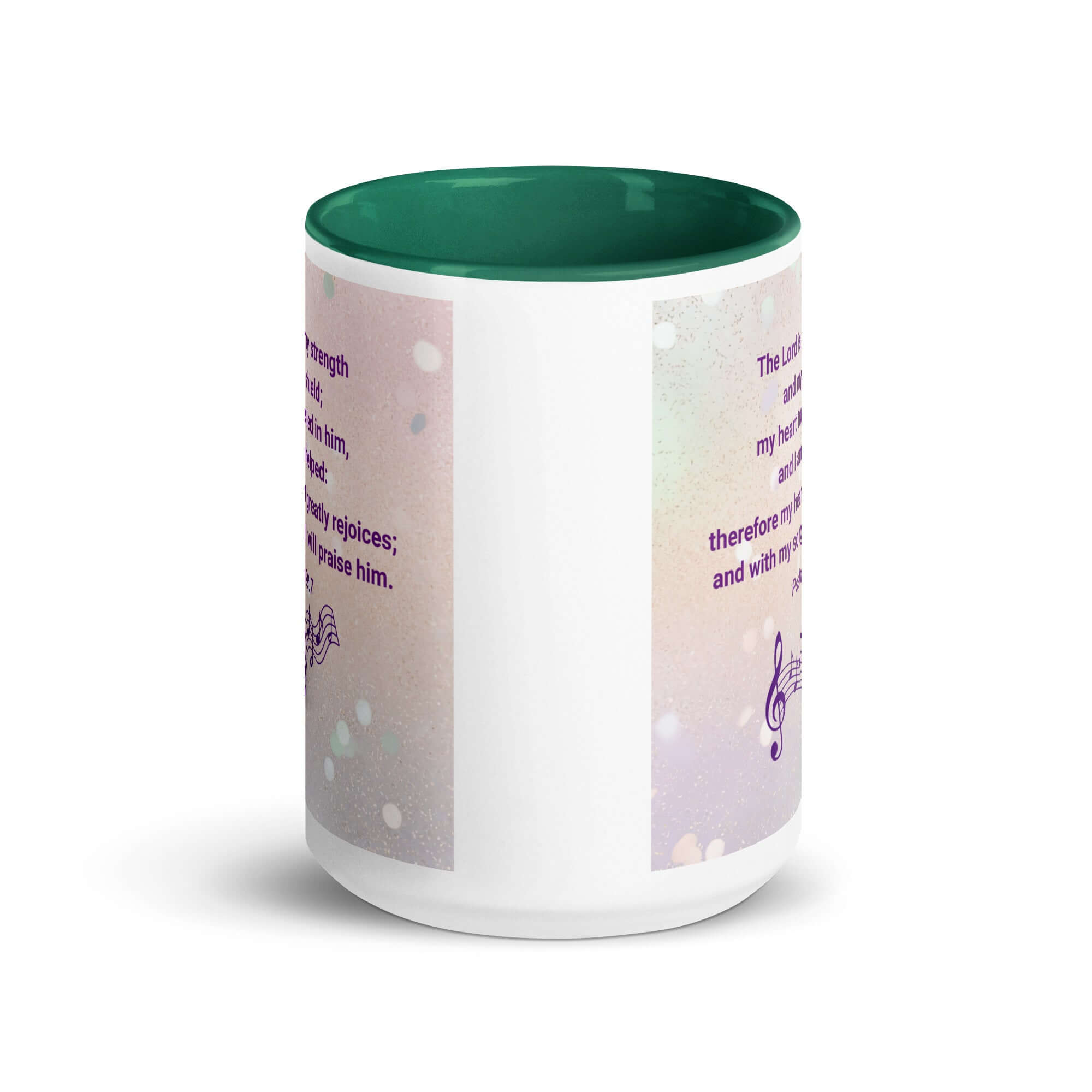 Psalm 28:7 Bible Verse, I will praise Him White Ceramic Mug with Color Inside