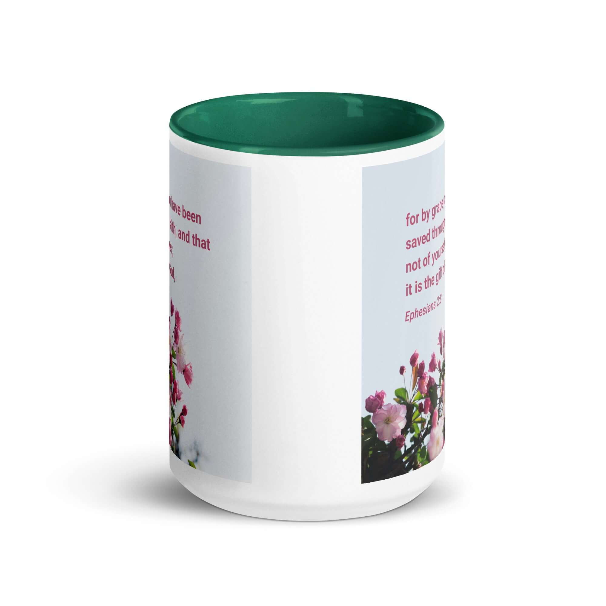 Ephesians 2:8 Bible Verse, saved through faith White Ceramic Mug with Color Inside