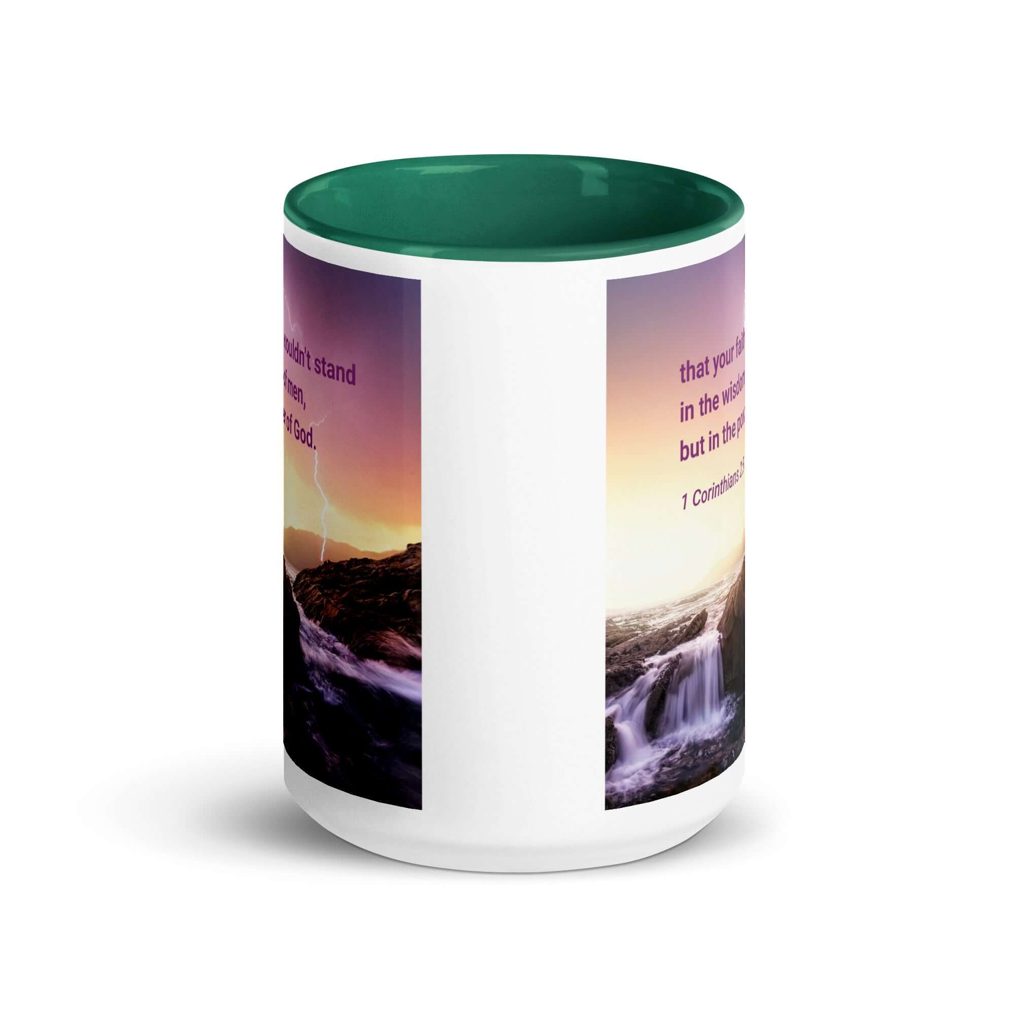 1 Corinthians 2:5 Bible Verse, power of God White Ceramic Mug with Color Inside