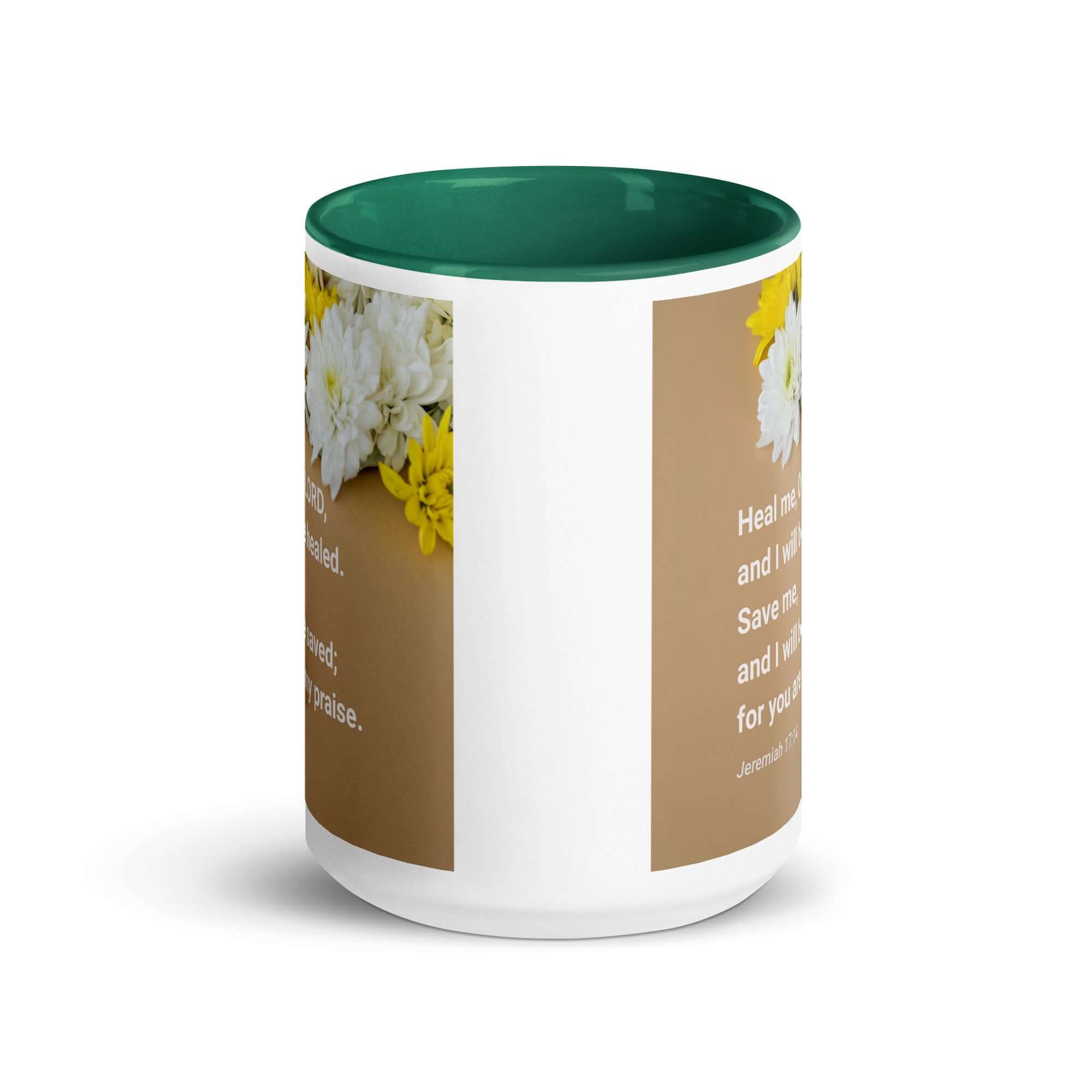 Jeremiah 17:14 Bible Verse, Heal me, O LORD White Ceramic Mug with Color Inside