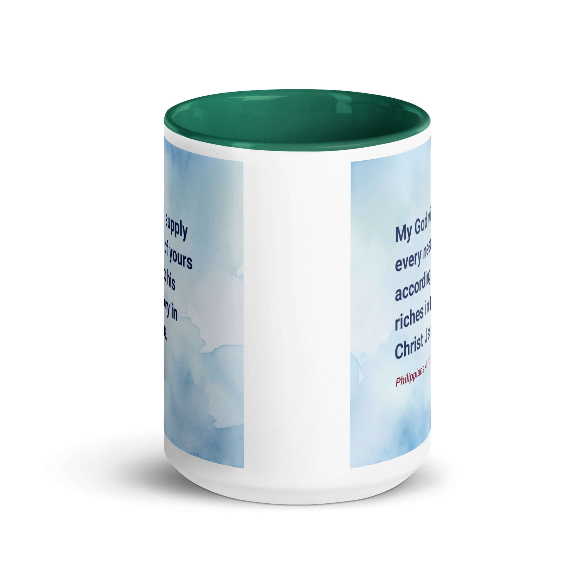 Philippians 4:19 Bible Verse, God will supply White Ceramic Mug with Color Inside