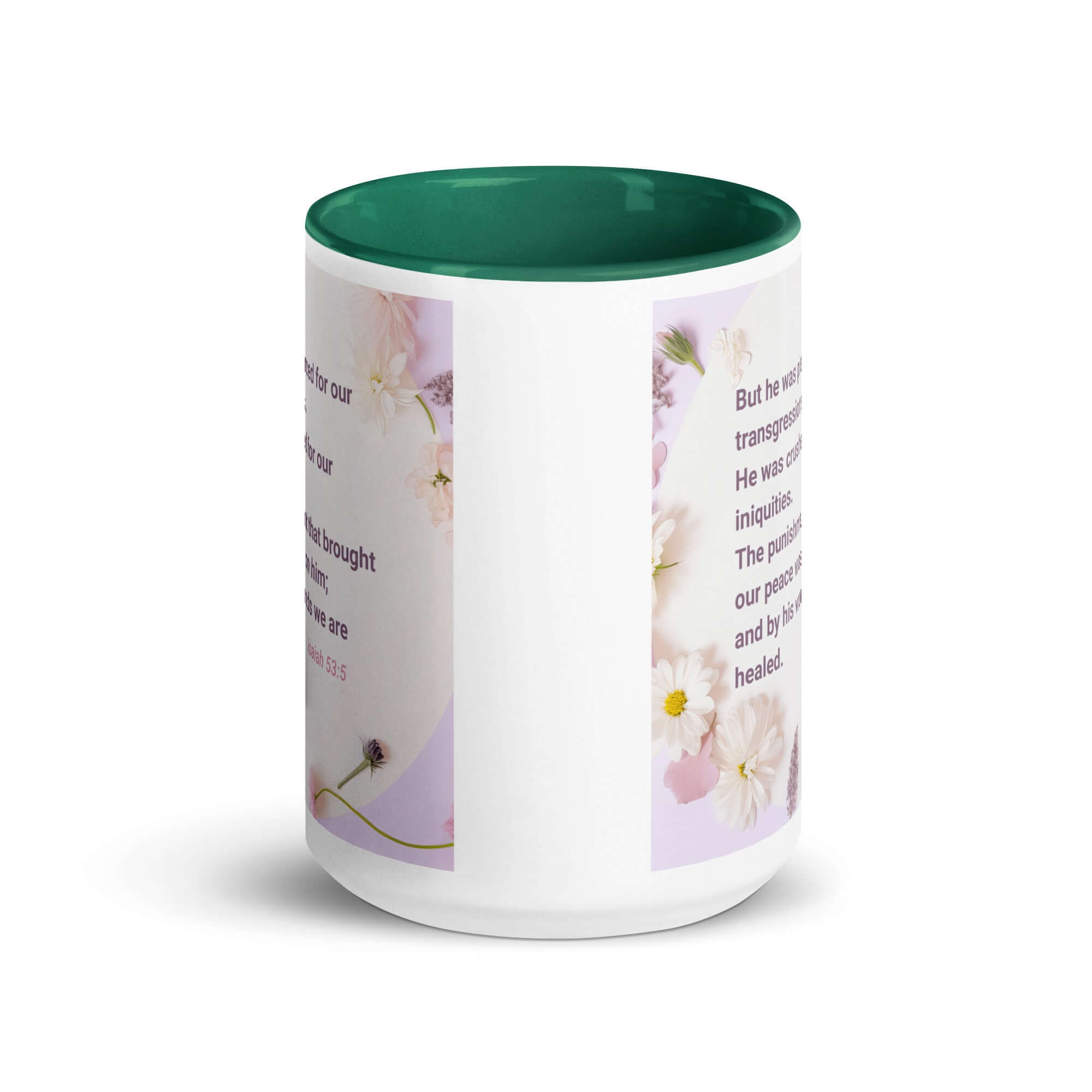 Isaiah 53:5 Bible Verse, by his wounds White Ceramic Mug with Color Inside
