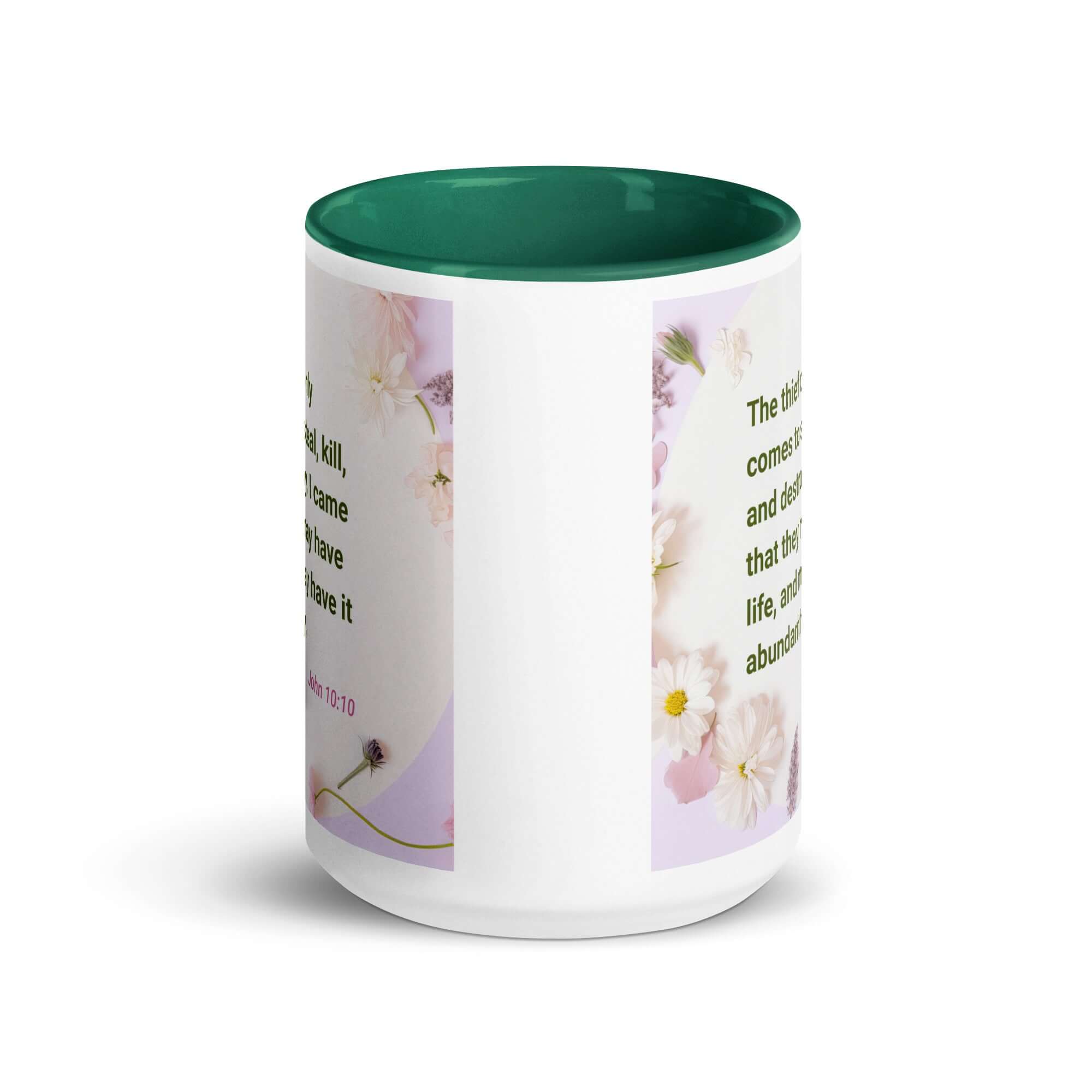 John 10:10 Bible Verse, Abundant Life White Ceramic Mug with Color Inside