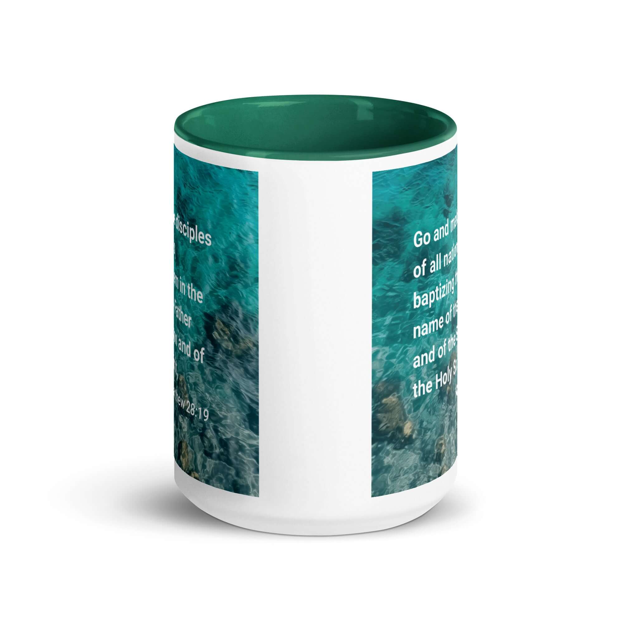 Matthew 28:19 Bible Verse, Make Disciples White Ceramic Mug with Color Inside