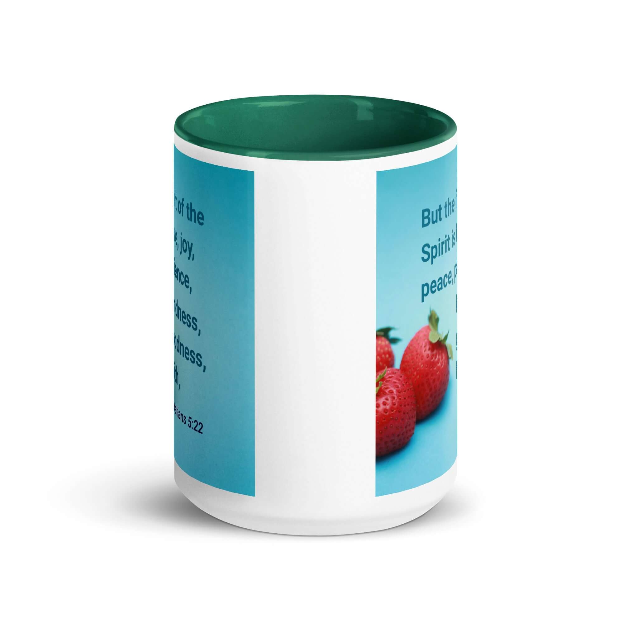 Galatians 5:22 Bible Verse, fruit of the Spirit White Ceramic Mug with Color Inside