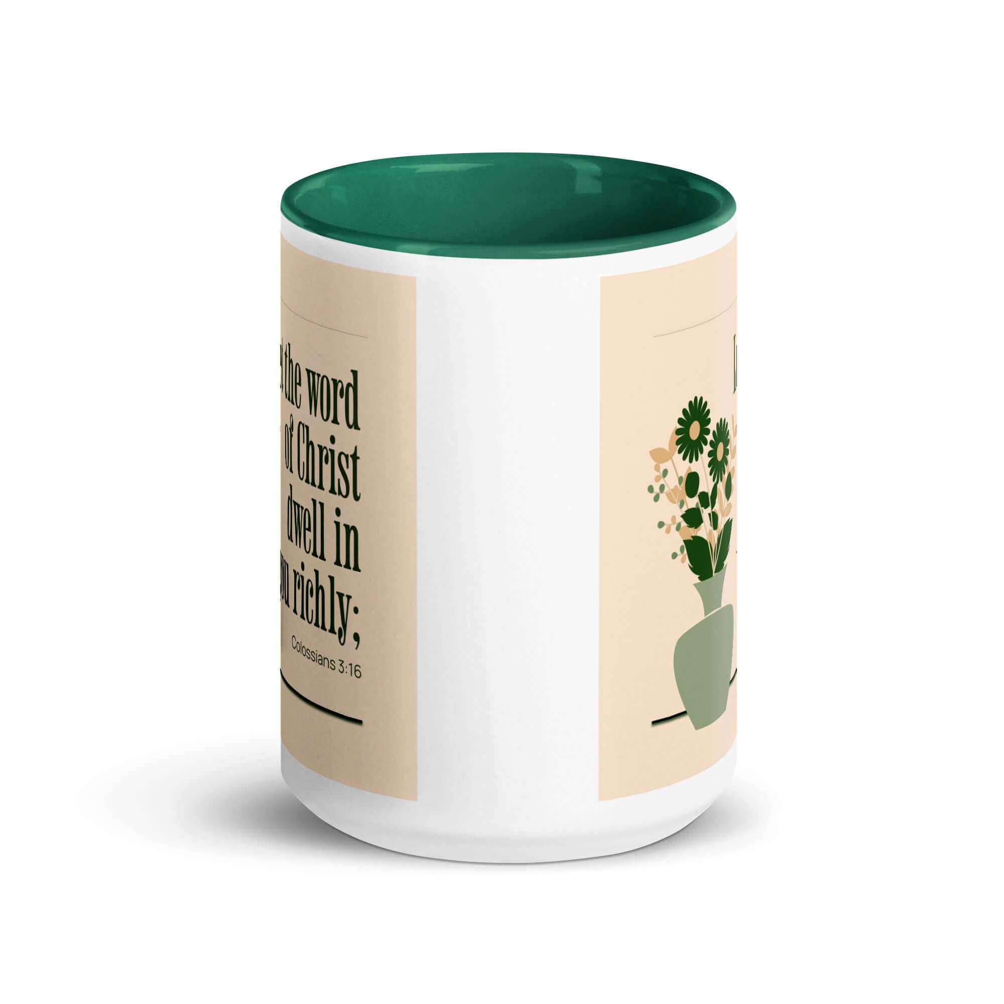 Colossians 3:16 Bible Verse, word of Christ White Ceramic Mug with Color Inside