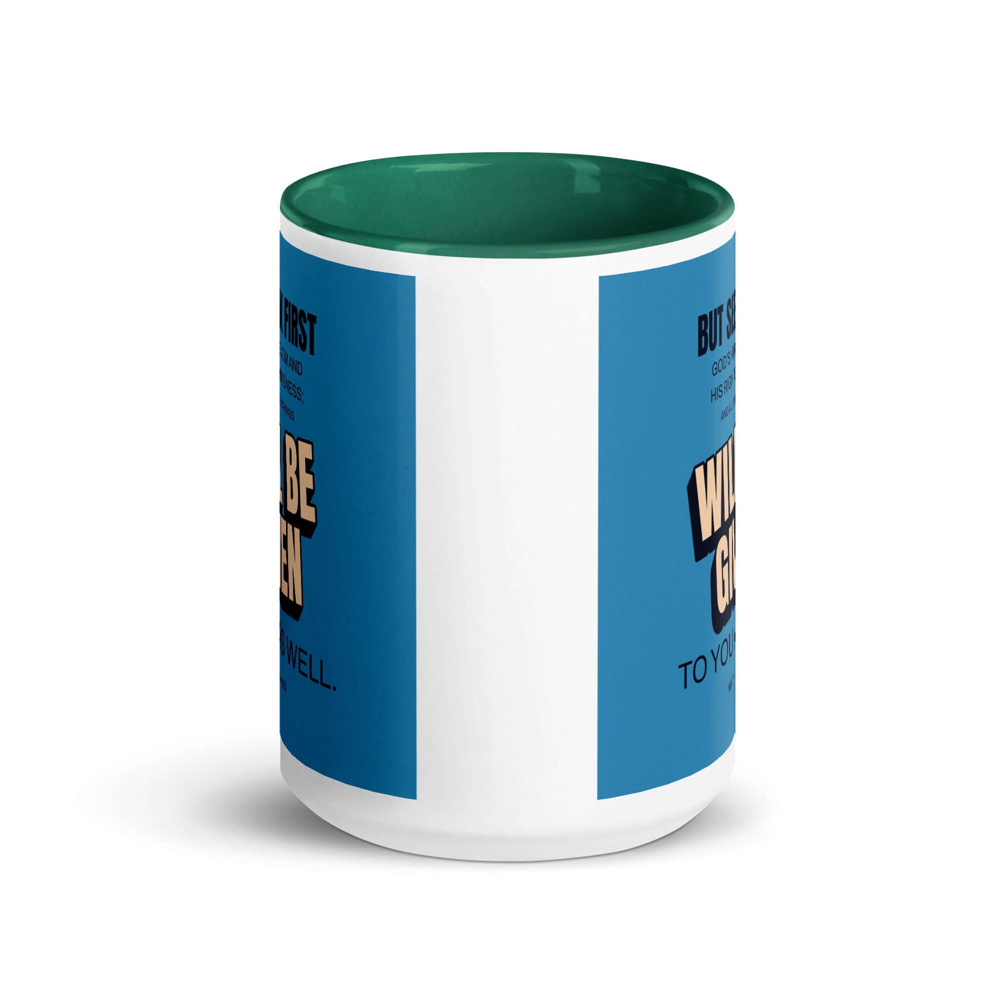 Matthew 6:33 Bible Verse, seek first God’s Kingdom White Ceramic Mug with Color Inside