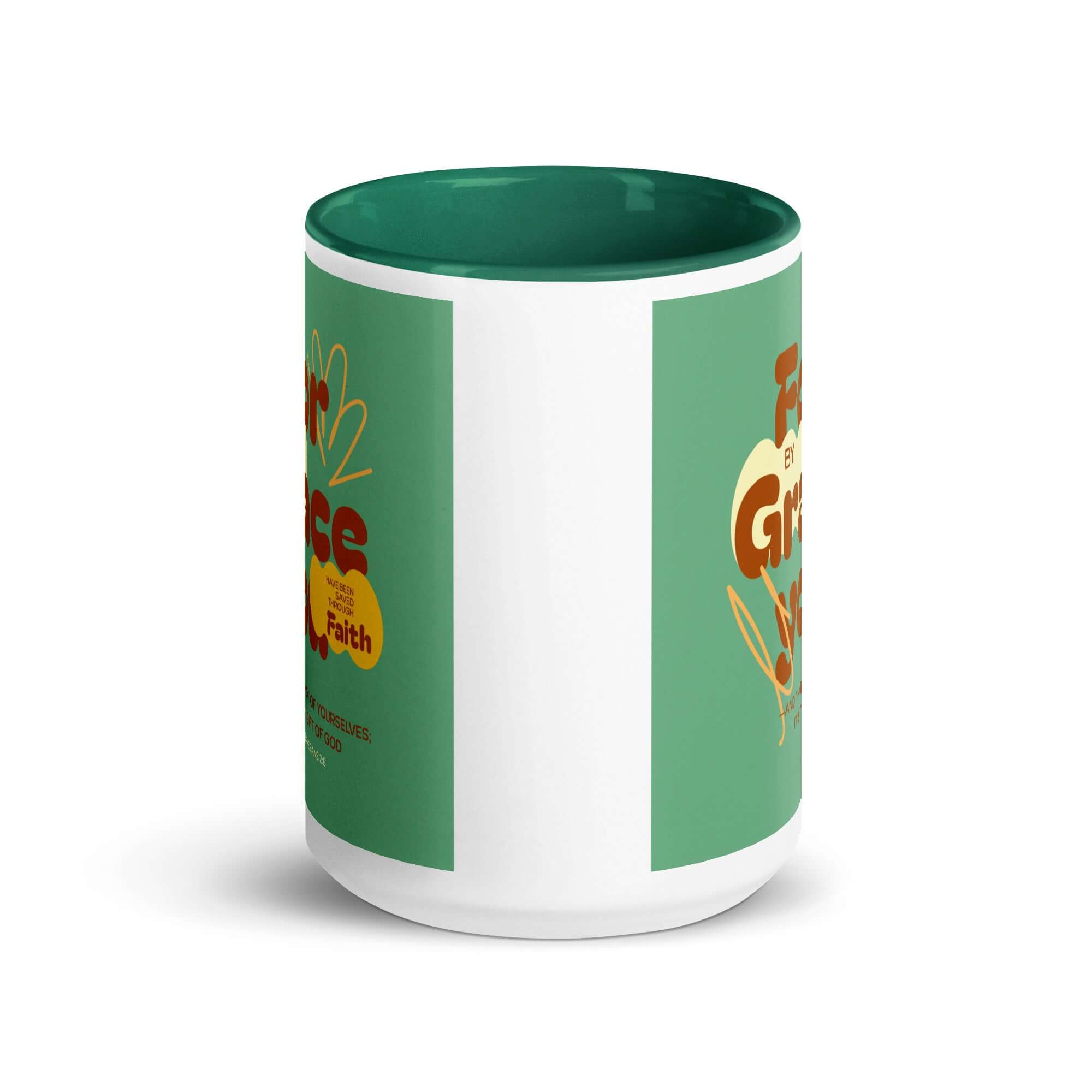 Ephesians 2:8 Bible Verse, for by grace White Ceramic Mug with Color Inside