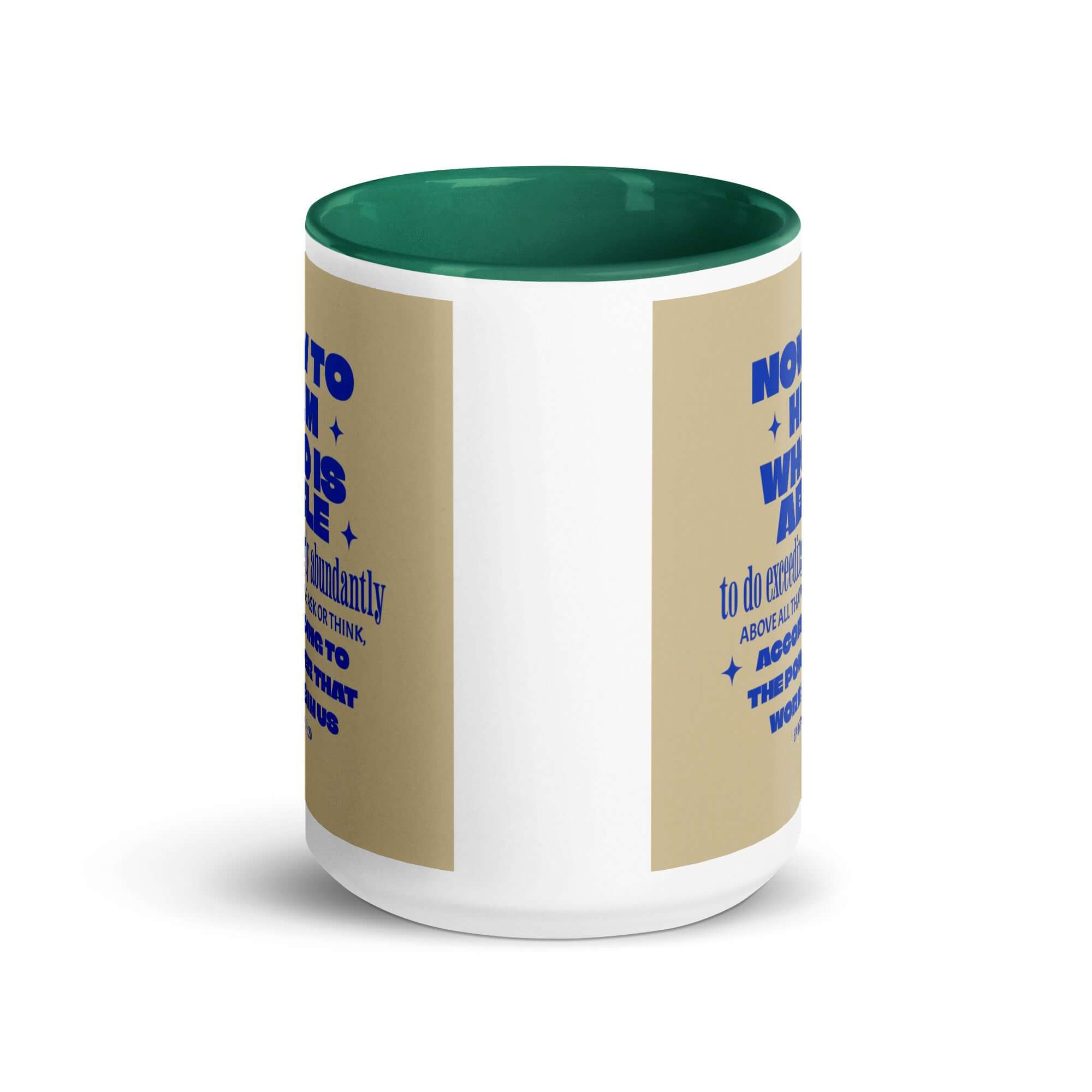 Ephesians 3:20 Bible Verse, power in us White Ceramic Mug with Color Inside