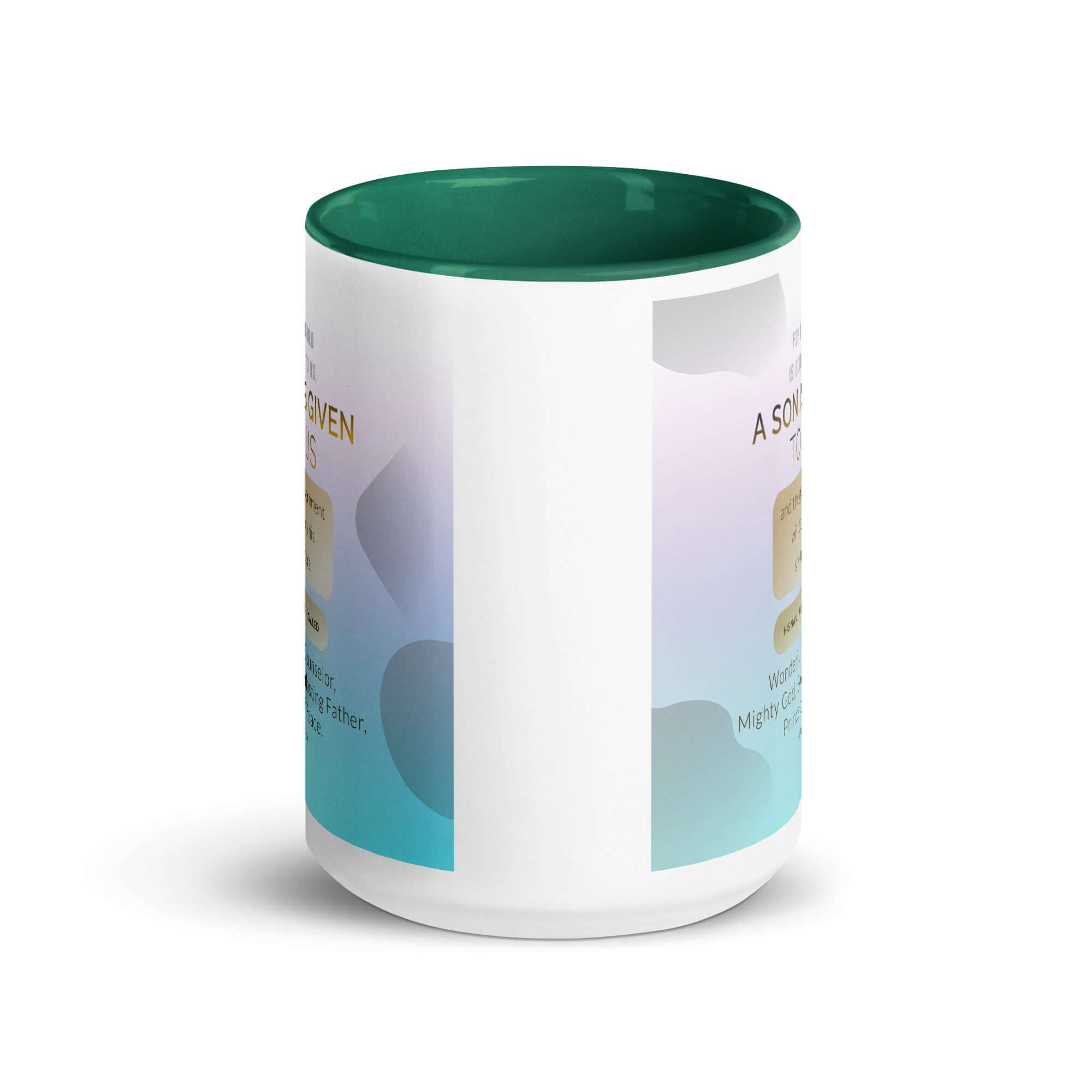 Isaiah 9:6 Bible Verse, Wonderful Counselor White Ceramic Mug with Color Inside