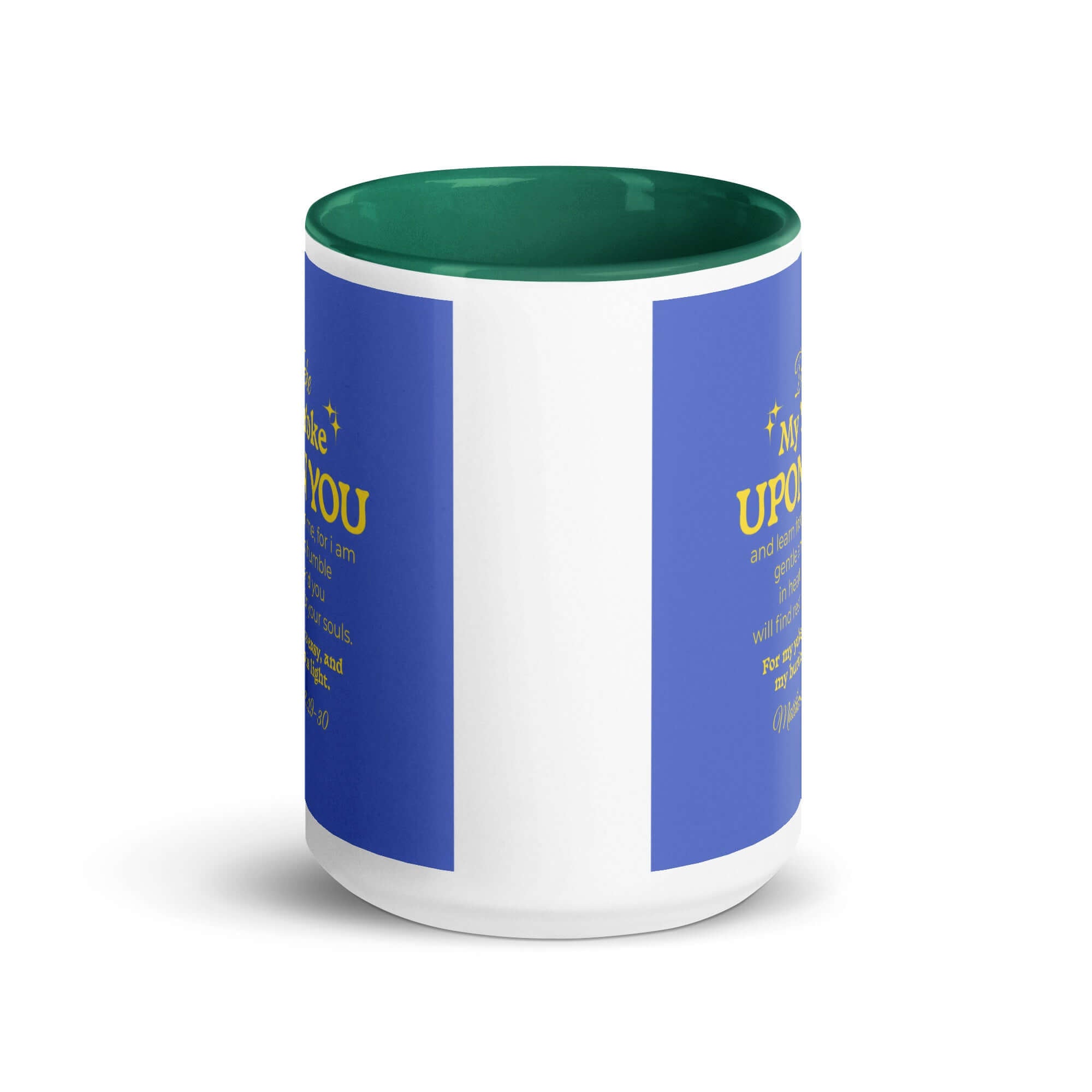 Matthew 11:29-30 Bible Verse, Take my yoke White Ceramic Mug with Color Inside