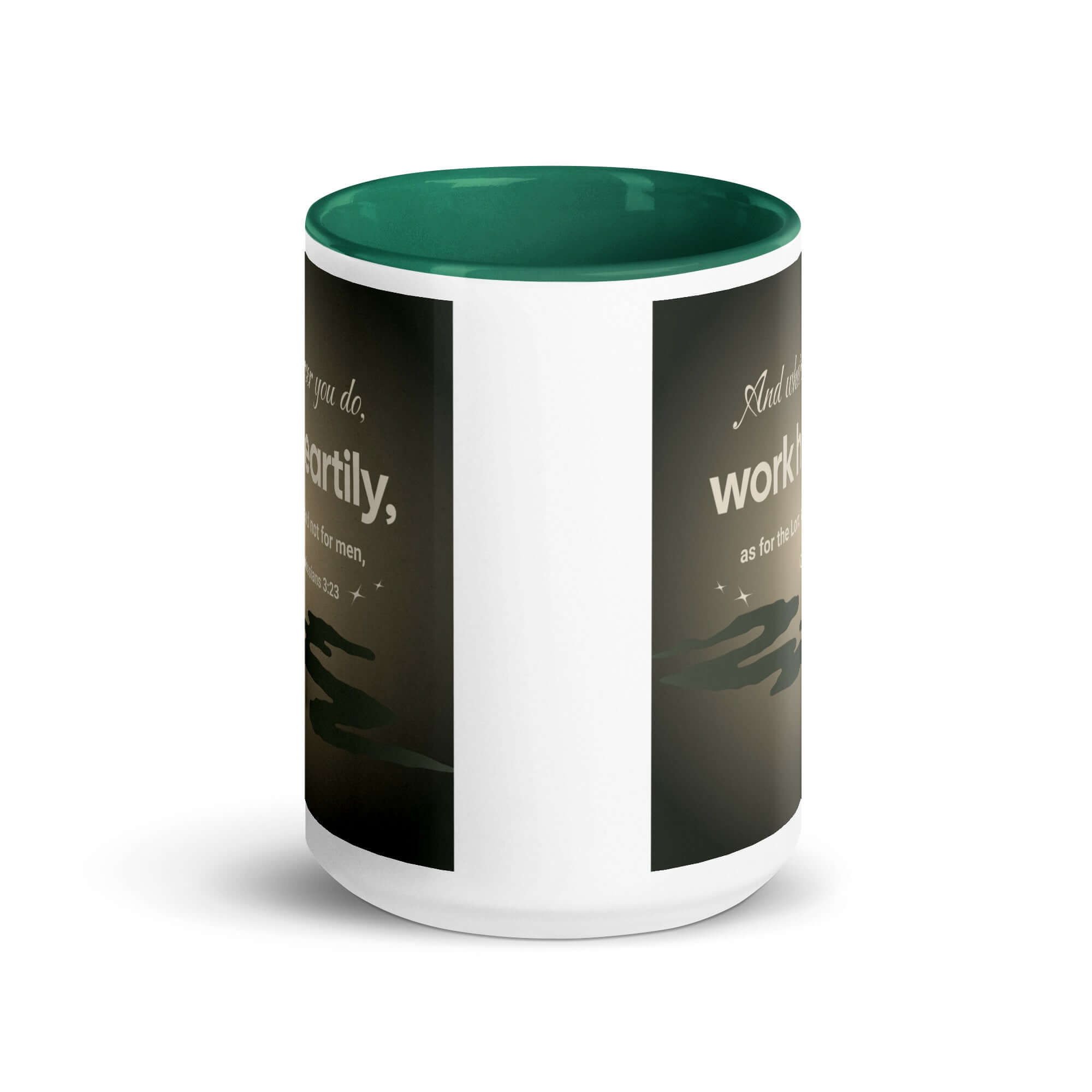 Colossians 3:23 Bible Verse, as for the Lord White Ceramic Mug with Color Inside