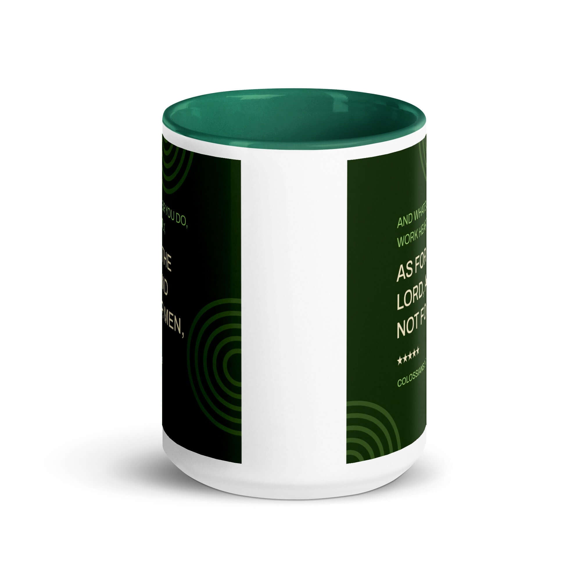 Colossians 3:23 Bible Verse, not for men White Ceramic Mug with Color Inside
