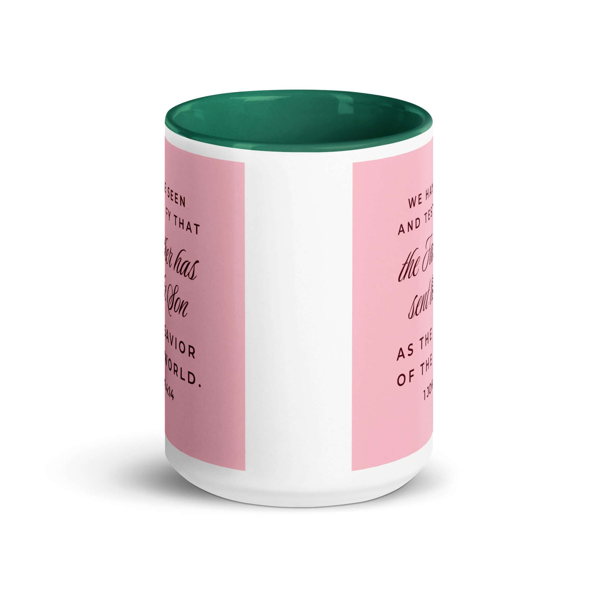 1 John 4:14 Bible Verse, We have seen White Ceramic Mug with Color Inside