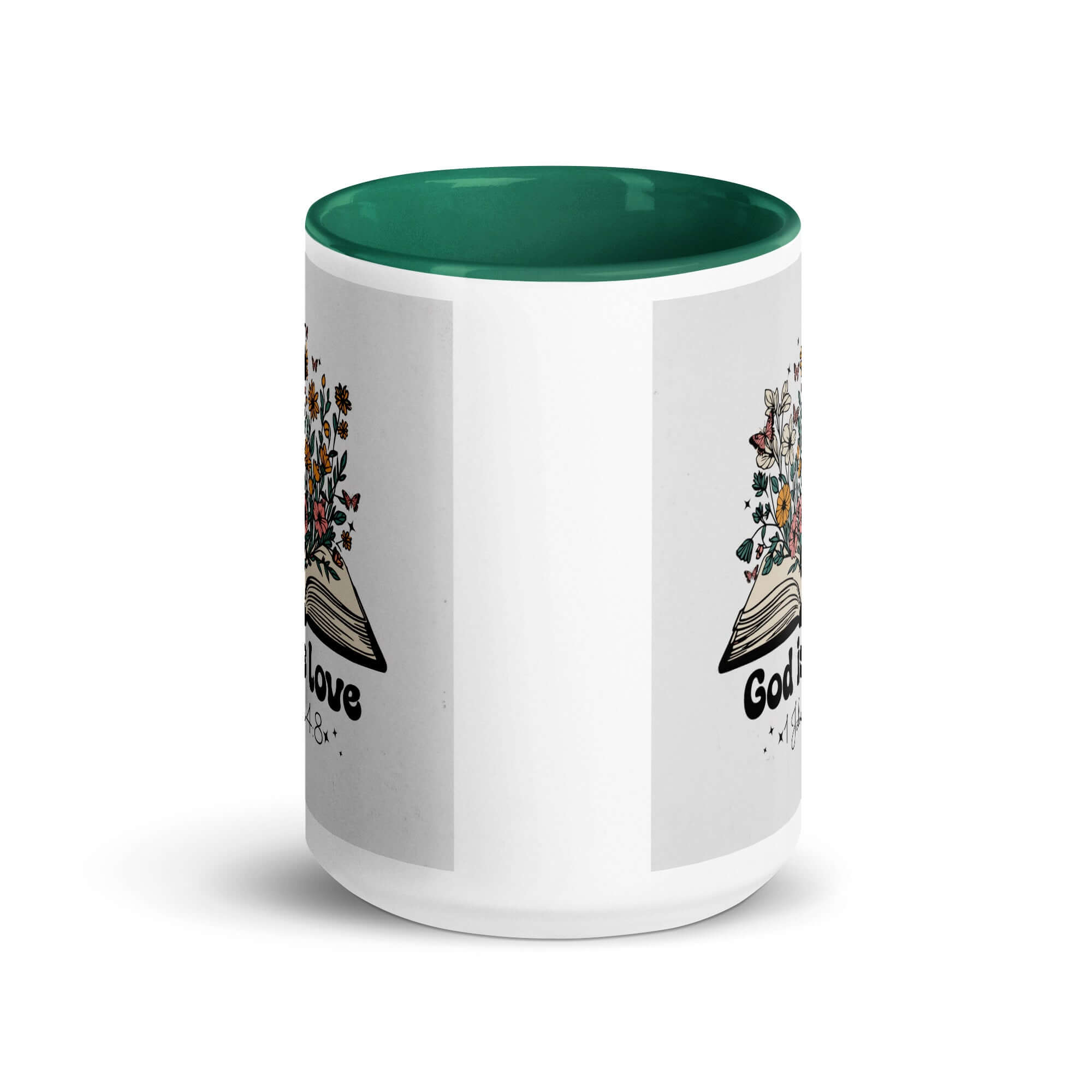 1 John 4:8 Bible Verse, God is Love White Ceramic Mug with Color Inside