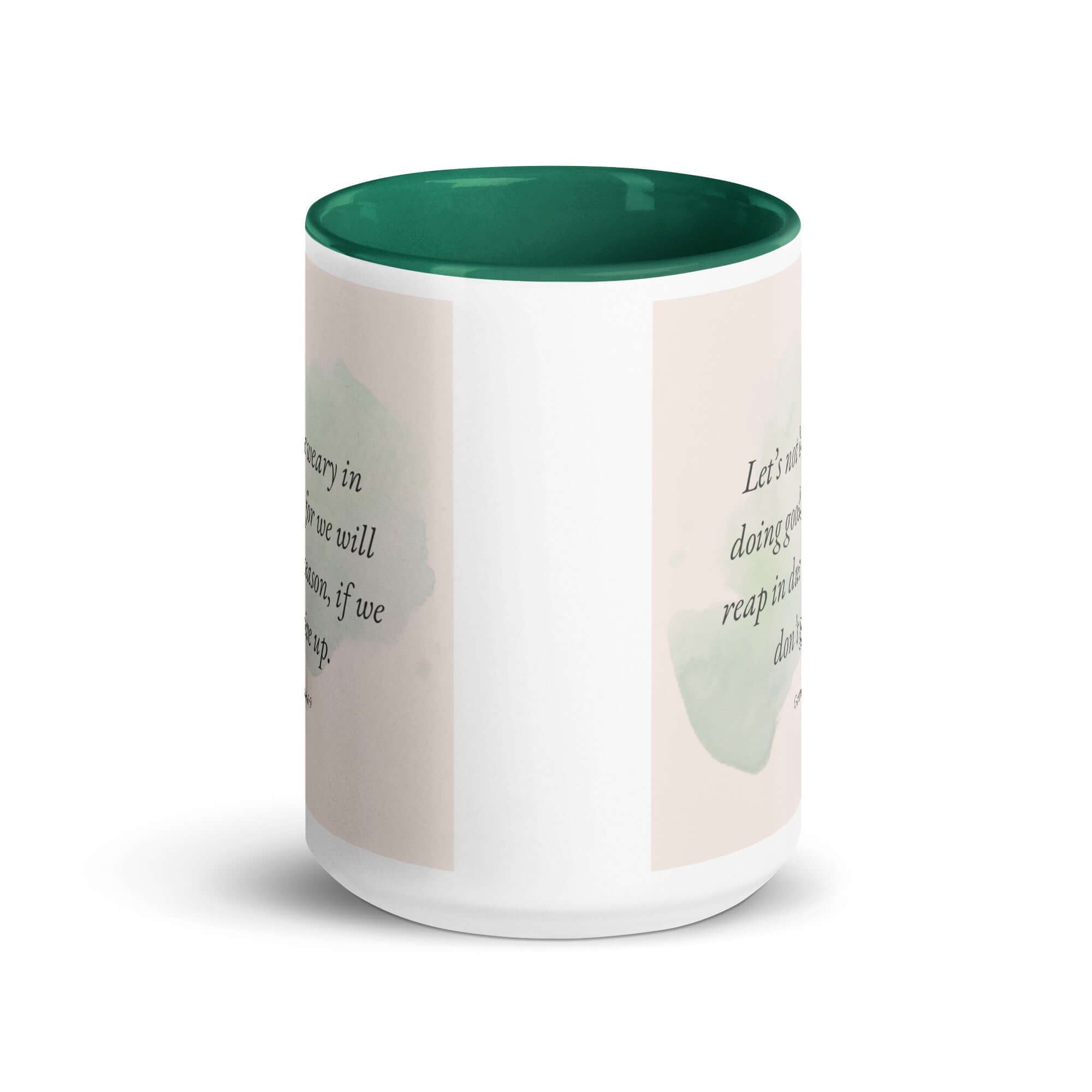 Galatians 6:9 Bible Verse, not be weary White Ceramic Mug with Color Inside