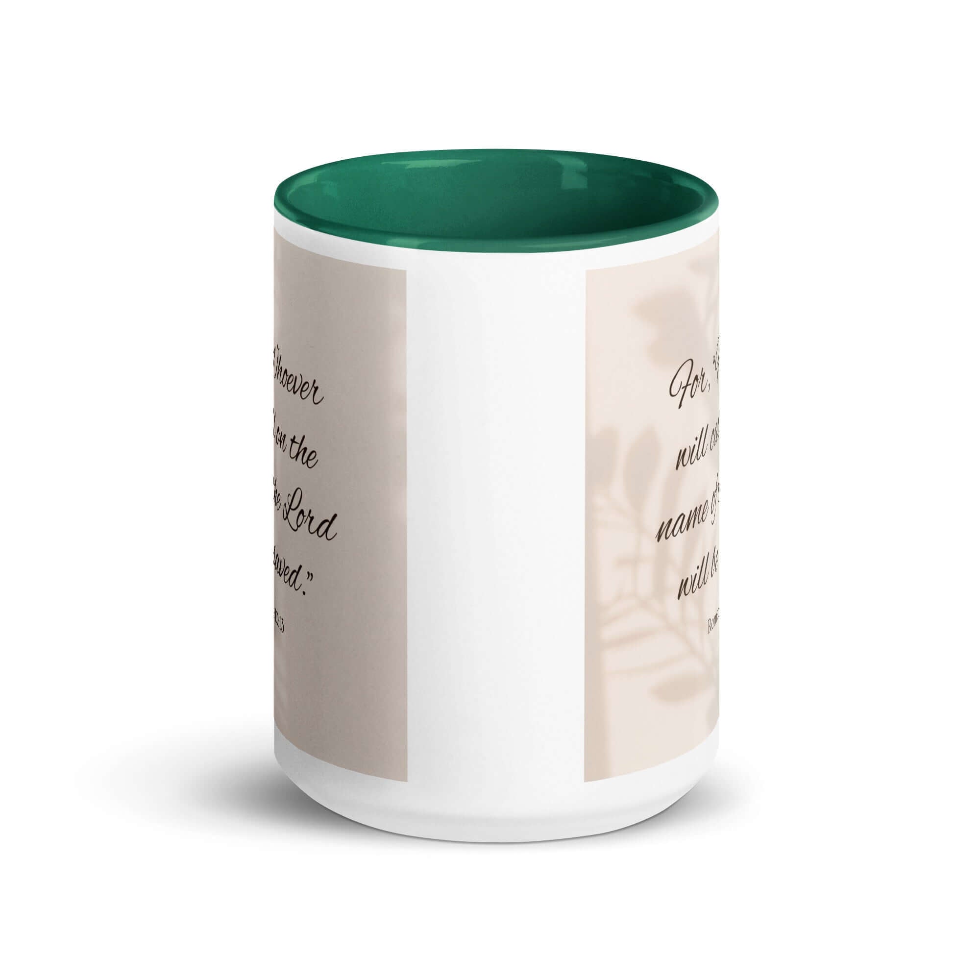 Romans 10:13 Bible Verse, Whoever White Ceramic Mug with Color Inside