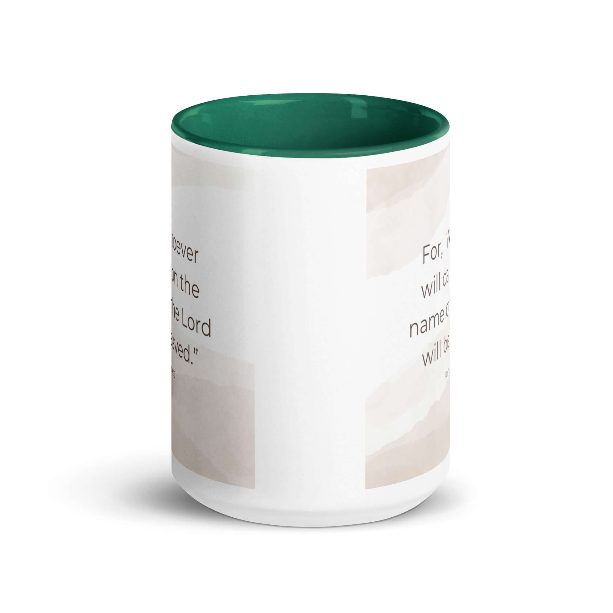 Romans 10:13 Bible Verse, the name White Ceramic Mug with Color Inside