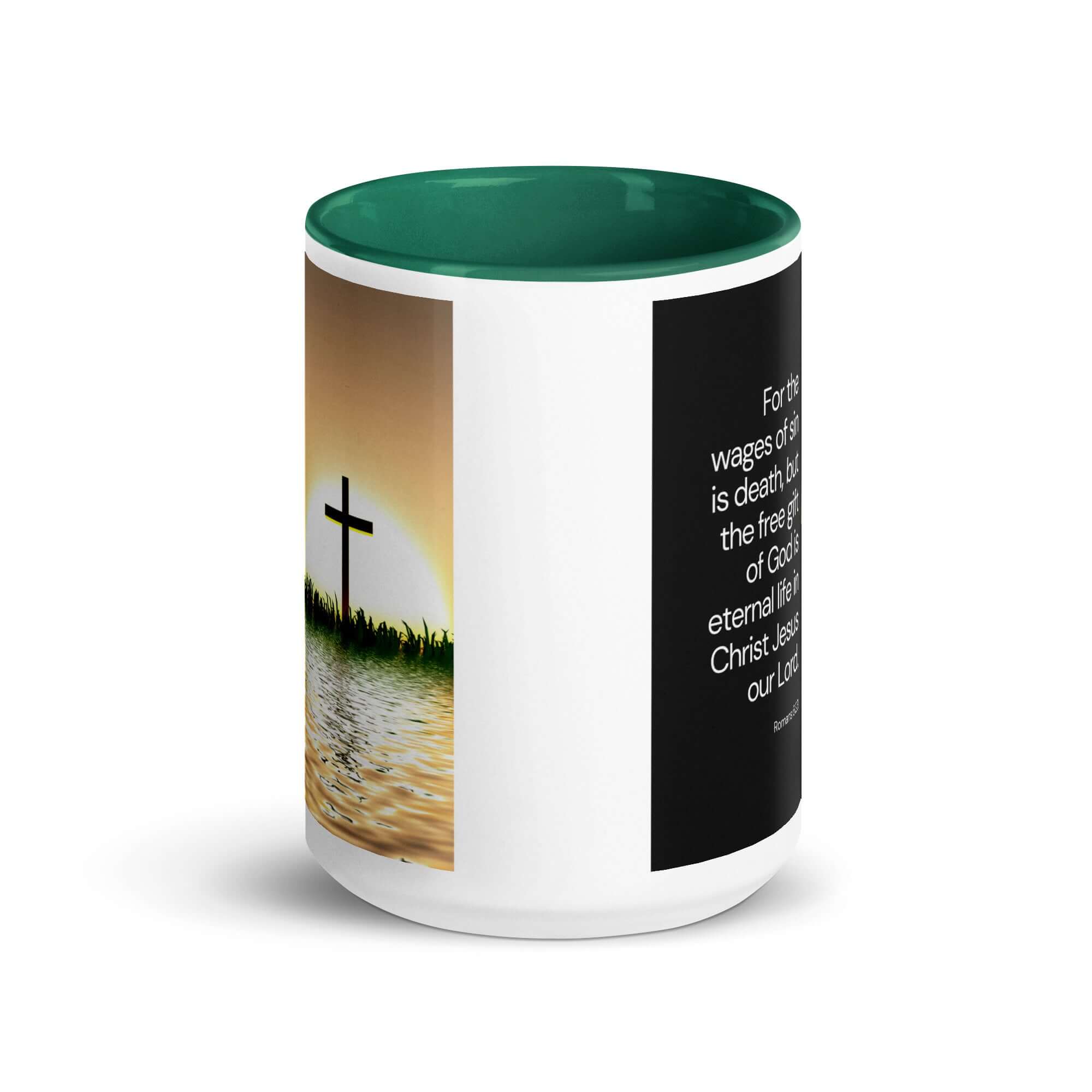 Romans 6:23 Bible Verse, the wages White Ceramic Mug with Color Inside