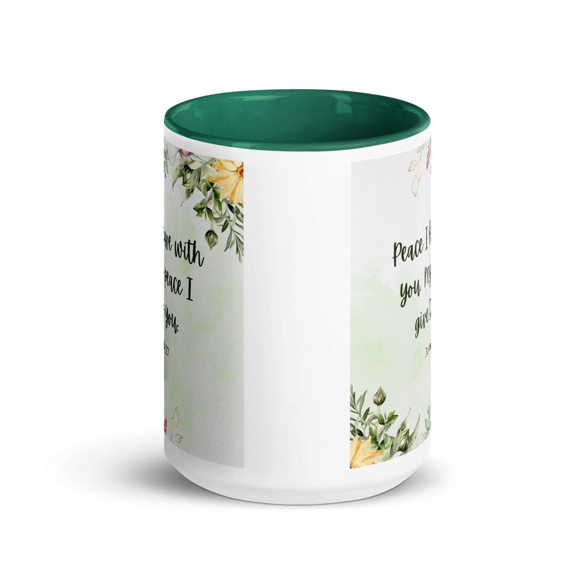 John 14:27 Bible Verse, My peace White Ceramic Mug with Color Inside