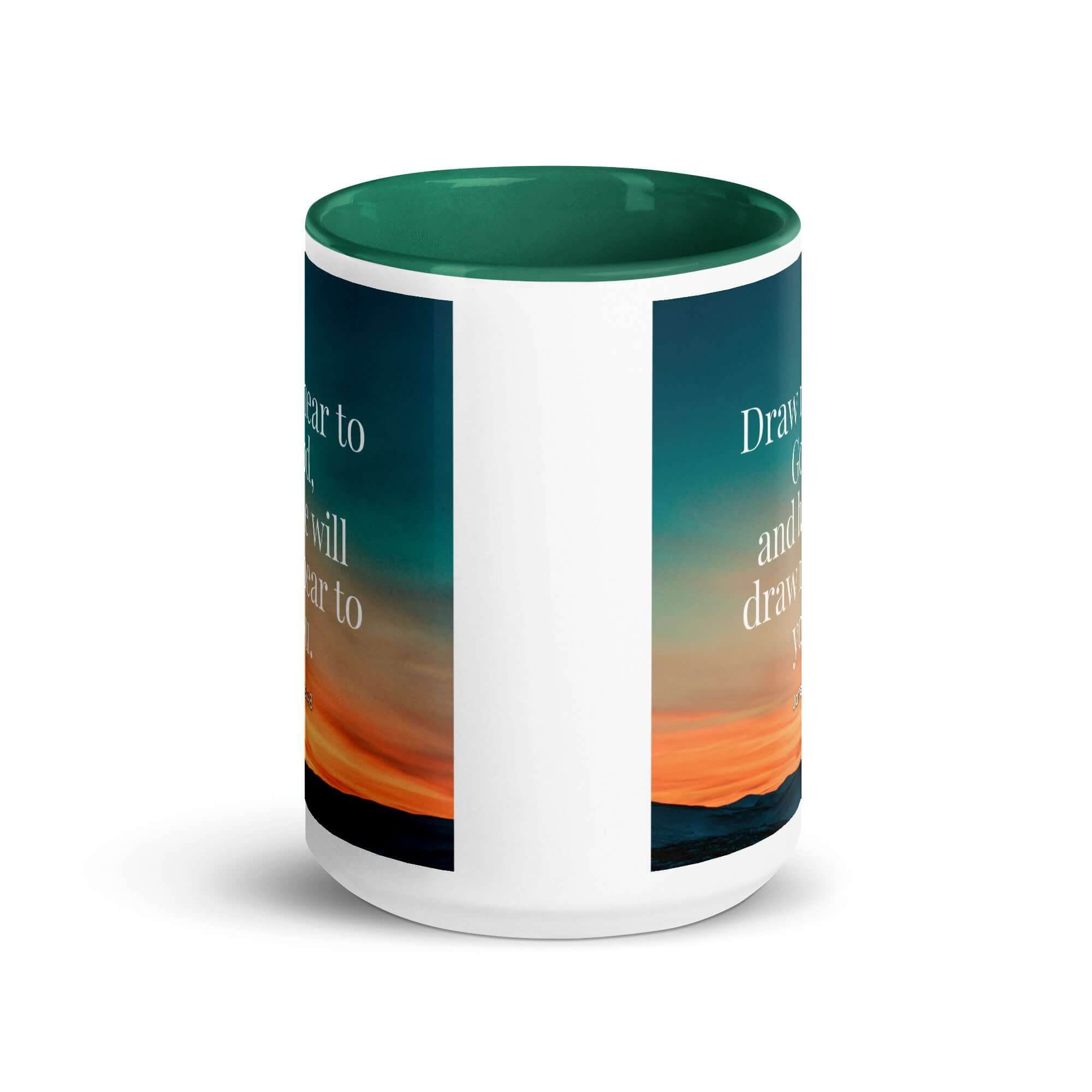 James 4:8 Bible Verse, near to God White Ceramic Mug with Color Inside