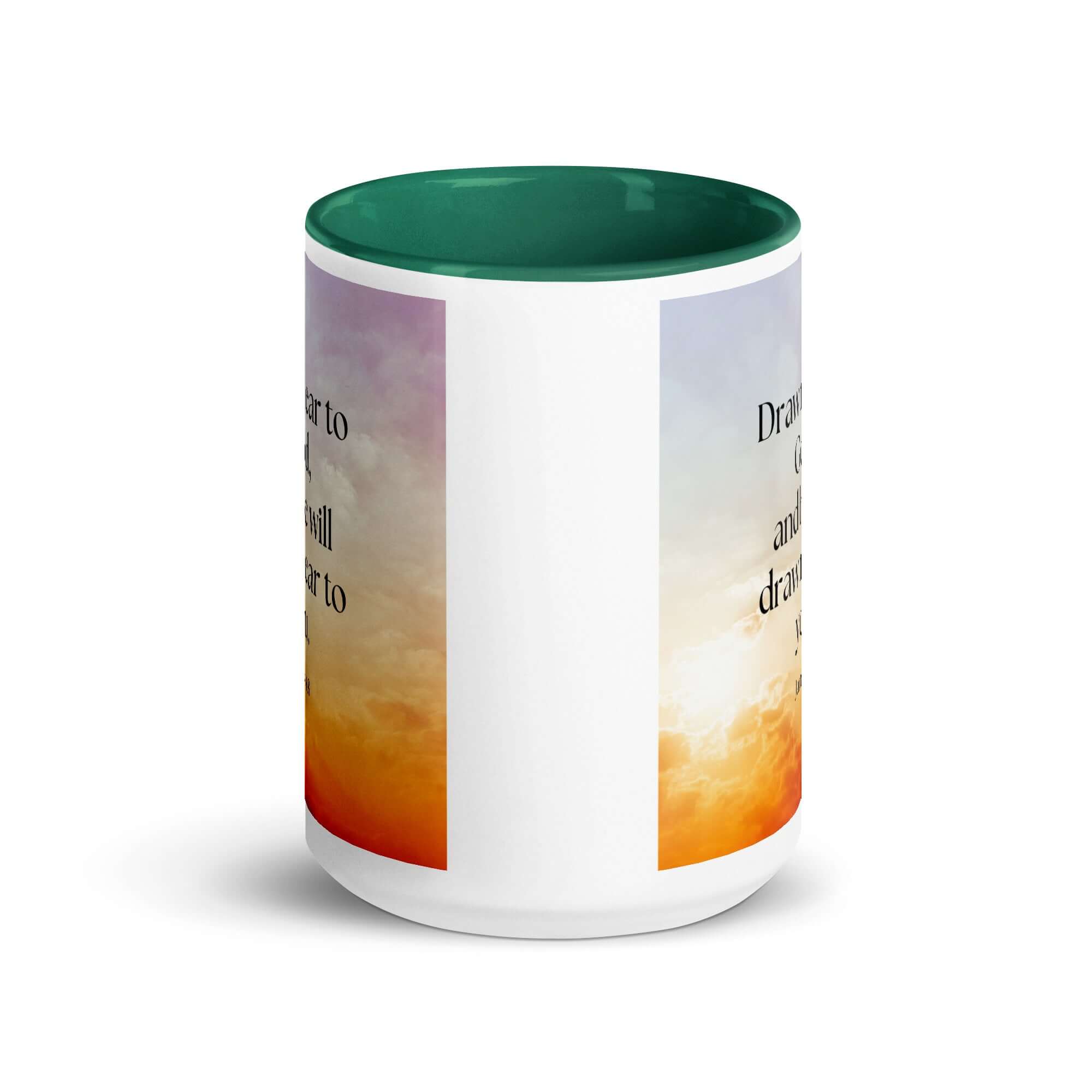 James 4:8 Bible Verse, he will draw White Ceramic Mug with Color Inside