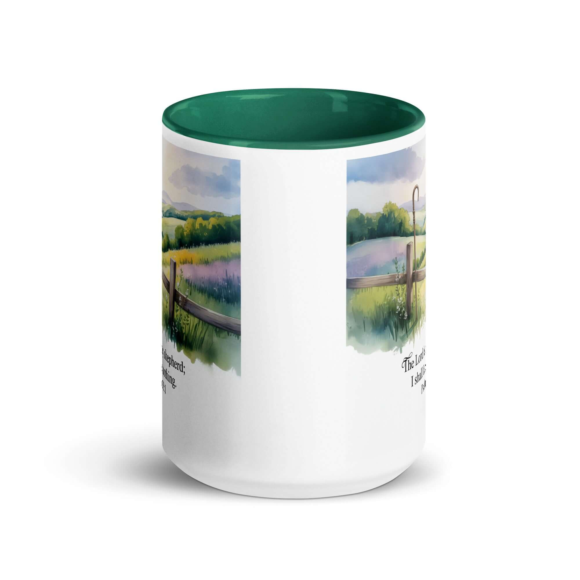Psalm 23:1 Bible Verse, Lack White Ceramic Mug with Color Inside