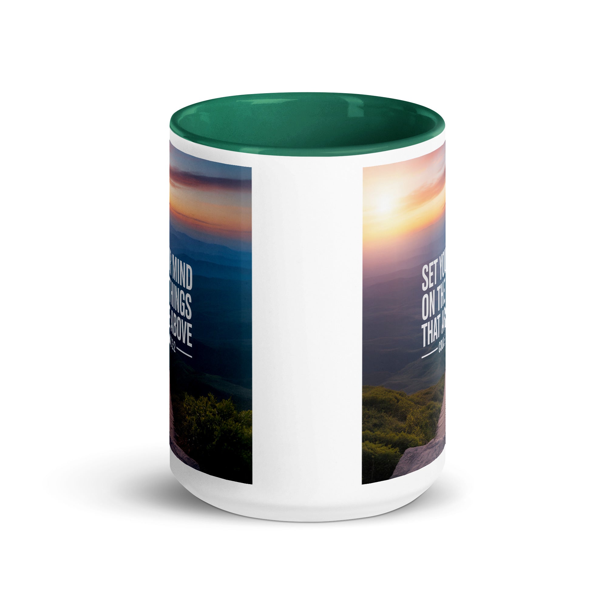 Colossians 3:2 Bible Verse your mind White Ceramic Mug with Color Inside
