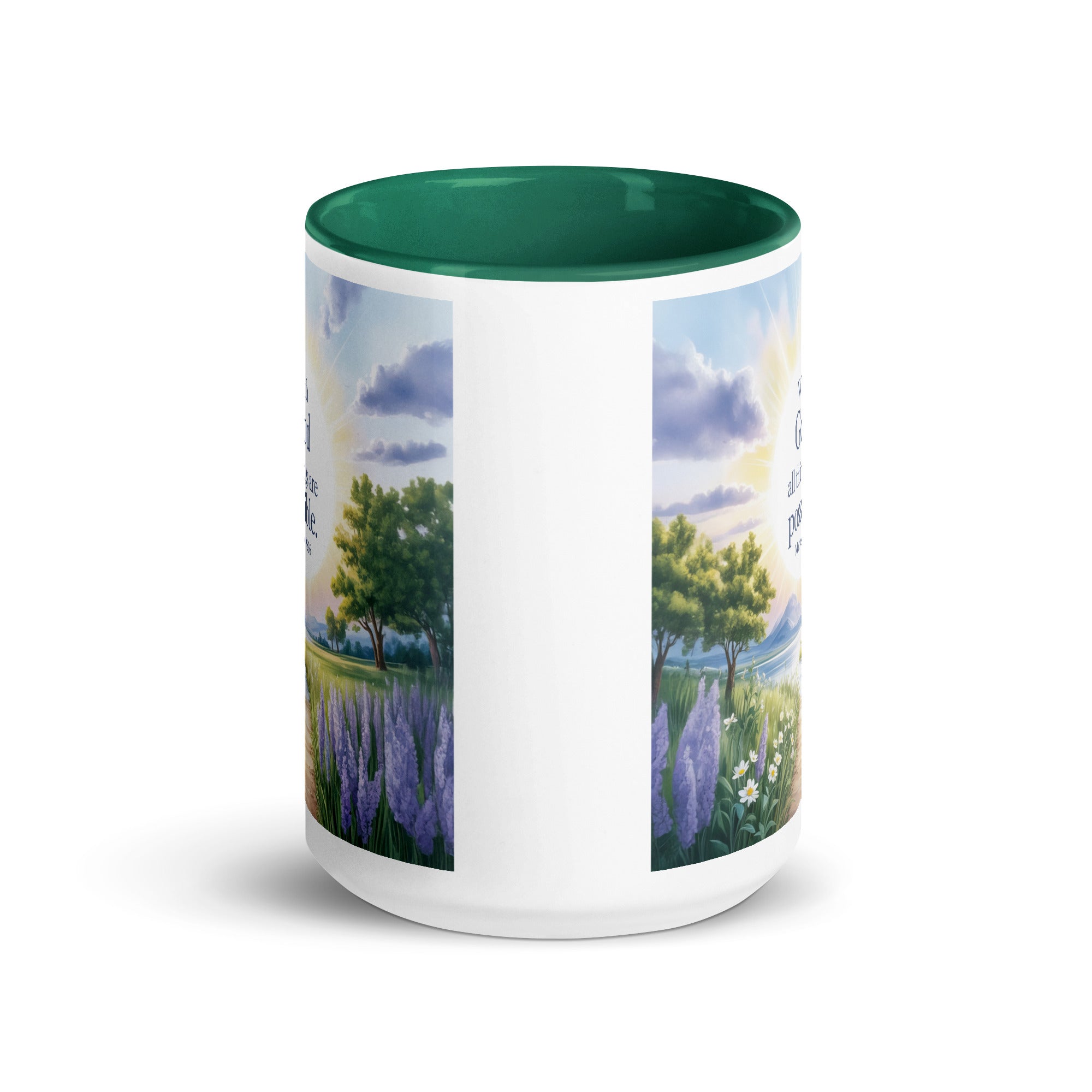 Matthew 19:26 Bible Verse Looking at White Ceramic Mug with Color Inside