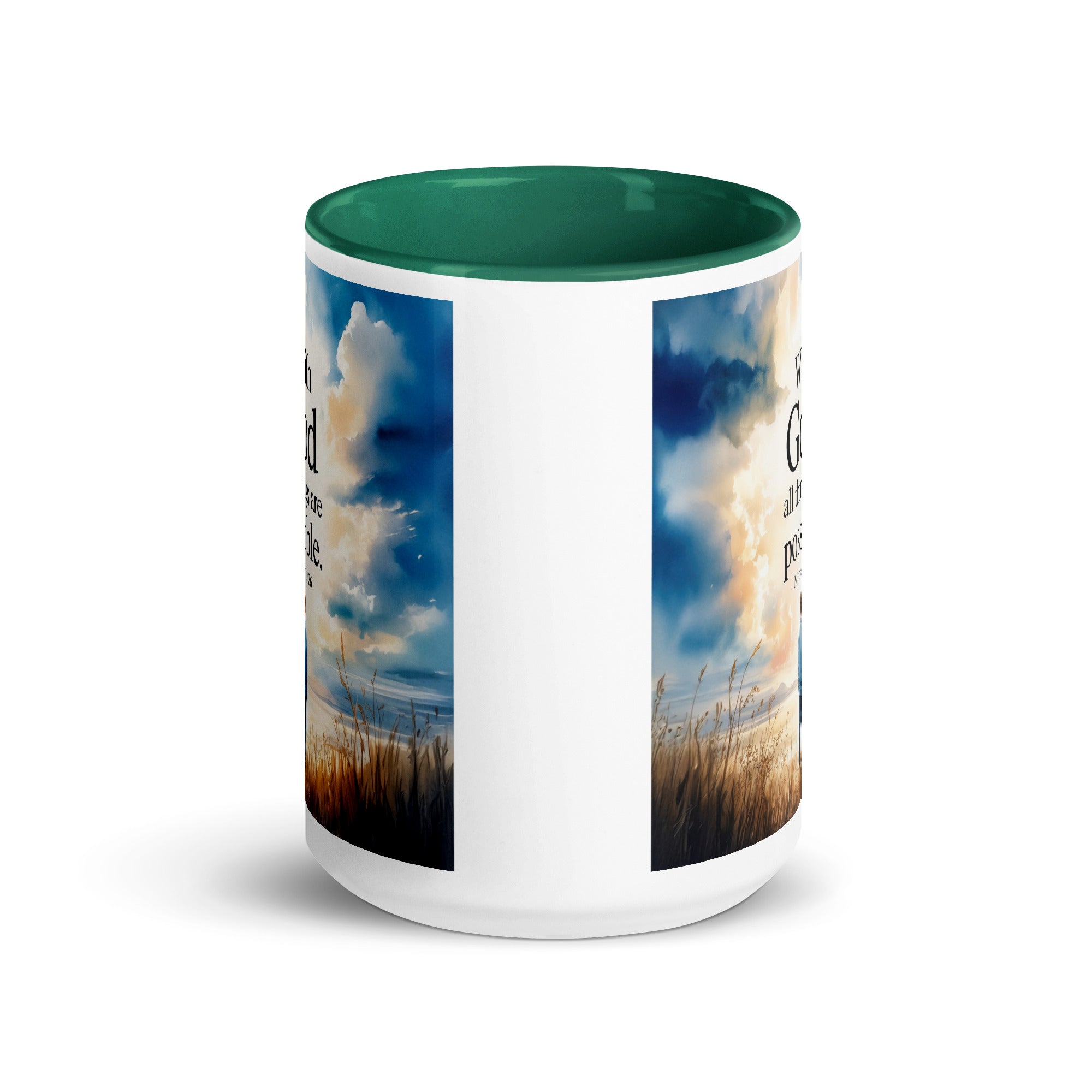 Matthew 19:26 Bible Verse Jesus White Ceramic Mug with Color Inside
