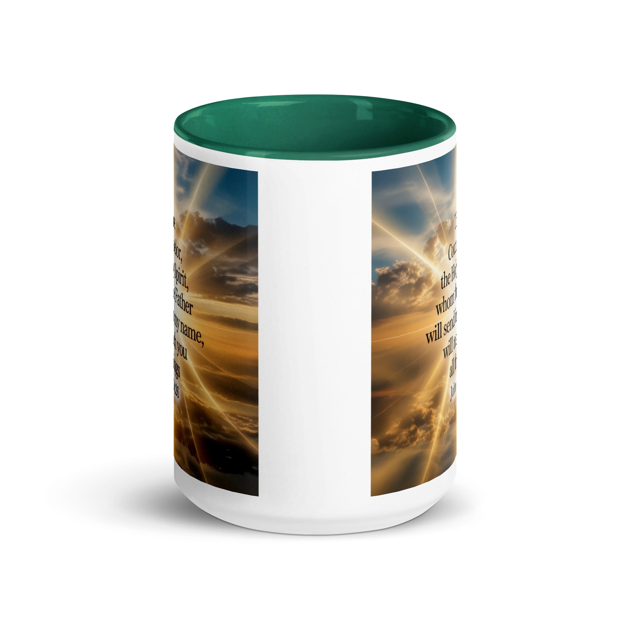 John 14:26 Bible Verse will send White Ceramic Mug with Color Inside